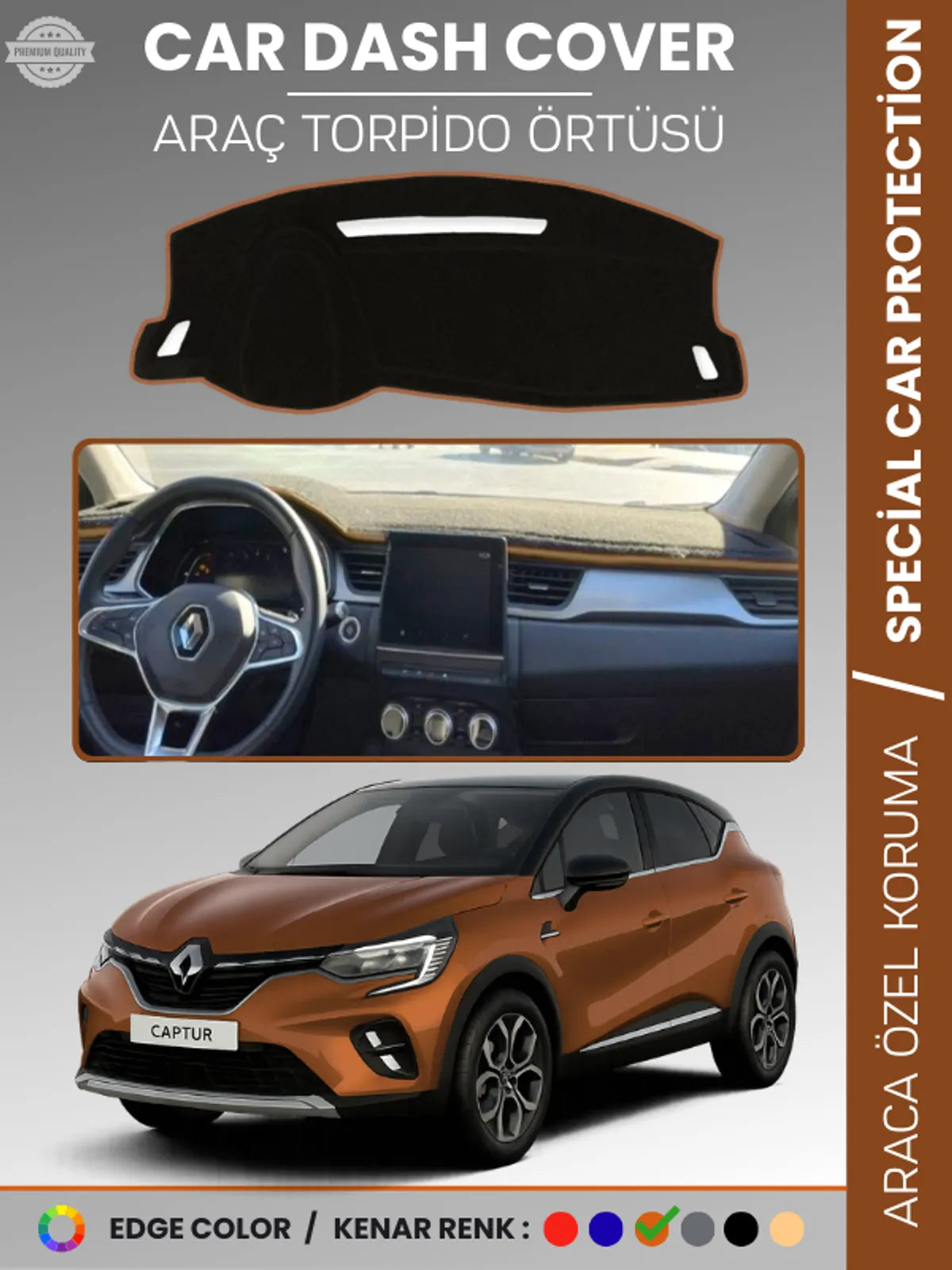 RENAULT CAPTUR (2019-2024) Uyumlu Torpido Örtüsü Araca Özel Ön Göğüs Koruma