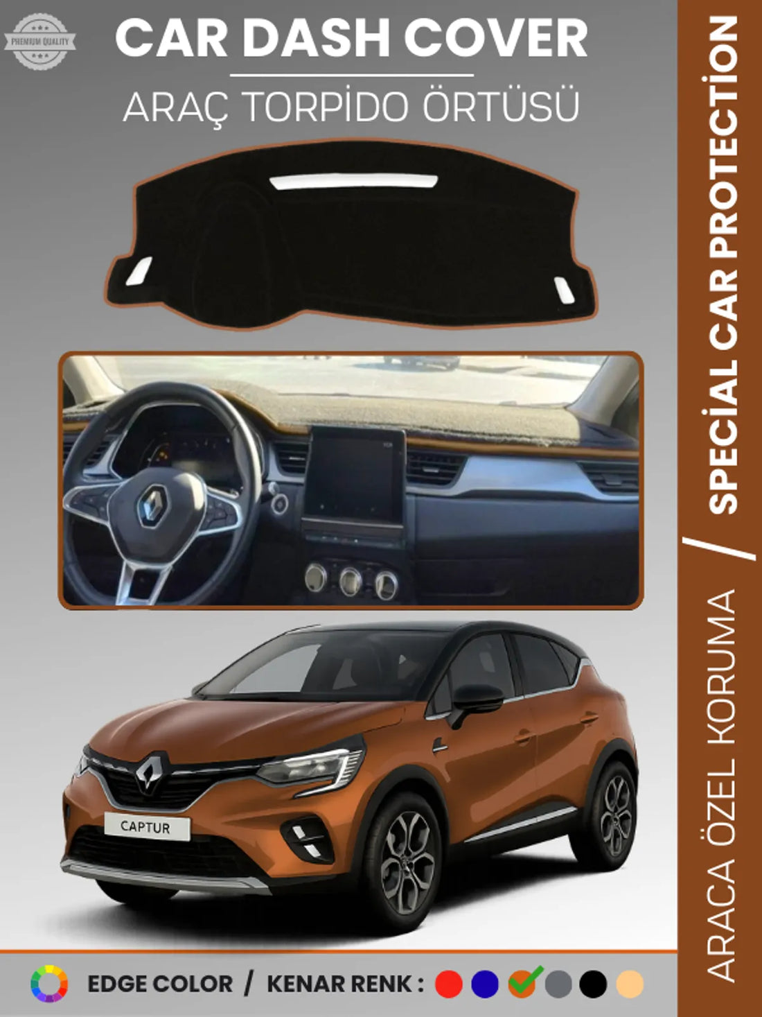 RENAULT CAPTUR (2019-2024) Uyumlu Torpido Örtüsü Araca Özel Ön Göğüs Koruma