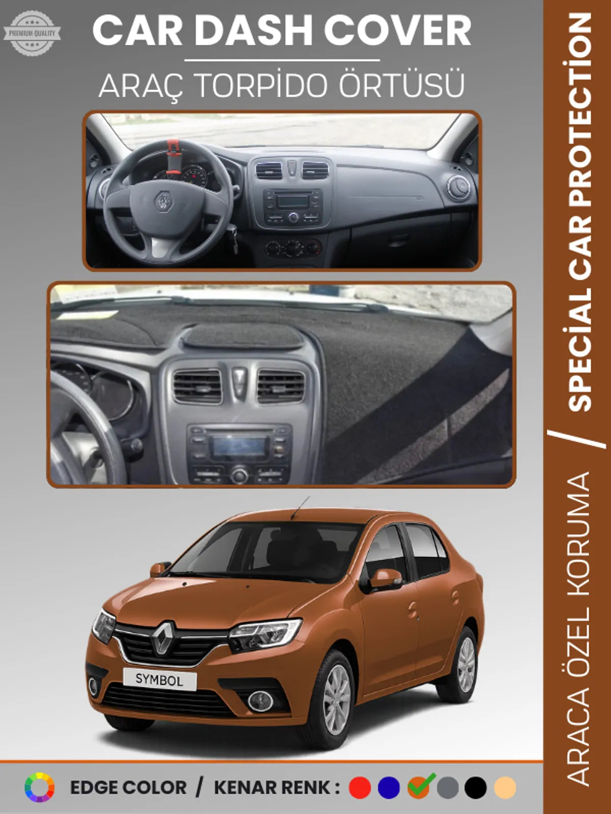 RENAULT SYMBOL 3 ÜST SAKLAMA GÖZLÜ (2013-2021) Uyumlu Torpido Örtüsü Araca Özel Ön Göğüs Koruma