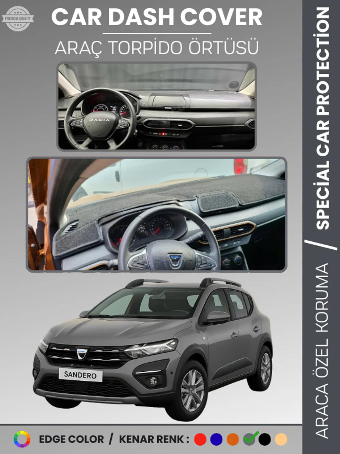 DACIA SANDERO EKRANSIZ BJI KASA (2021-2024) Uyumlu Torpido Örtüsü Araca Özel Ön Göğüs Koruma