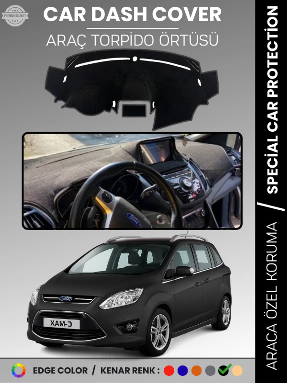 FORD C-MAX DOUBLE EKRAN (2010-2014) Uyumlu Torpido Örtüsü Araca Özel Ön Göğüs Koruma