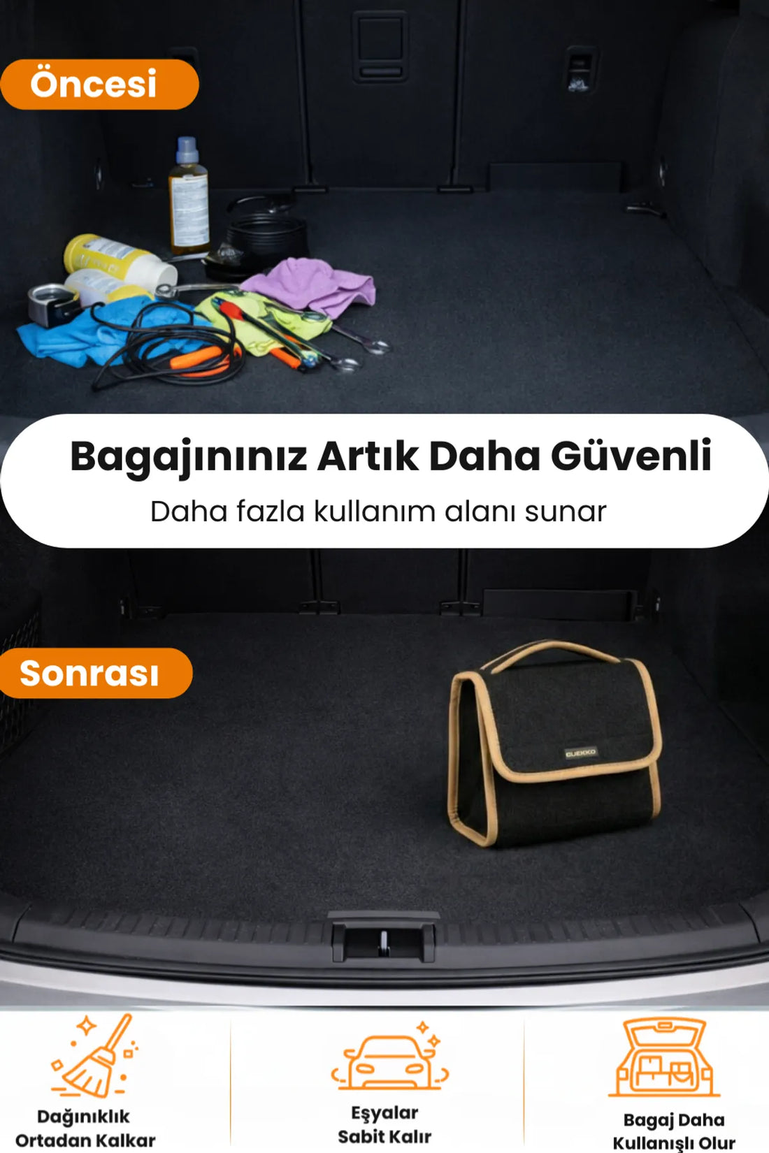 Oto Bagaj Çantası S Boy Kaymaz Cırt Bantlı Velur Kompakt Düzenleyici