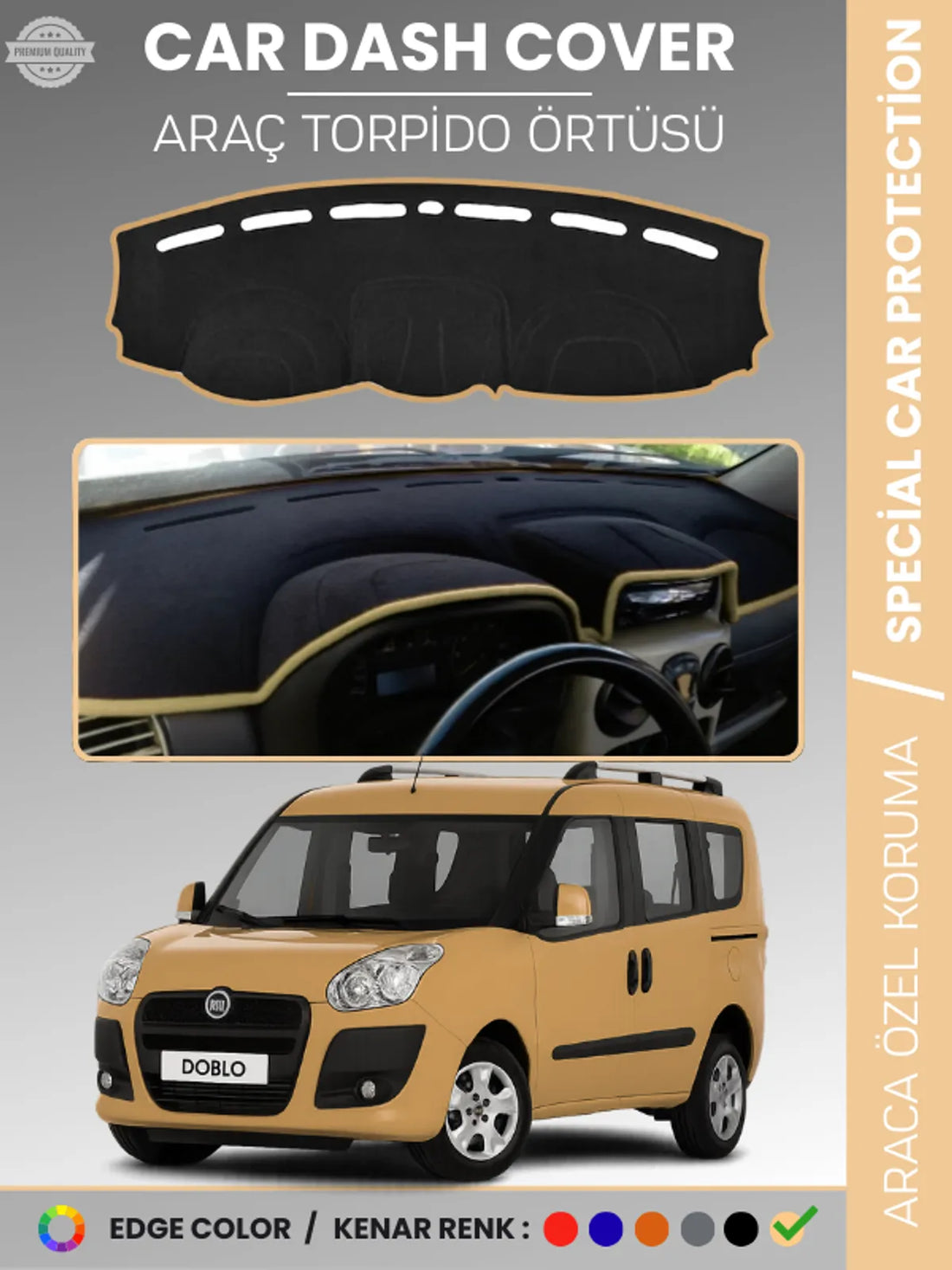 FIAT DOBLO D3 (2013-2015) Uyumlu Torpido Örtüsü Araca Özel Ön Göğüs Koruma