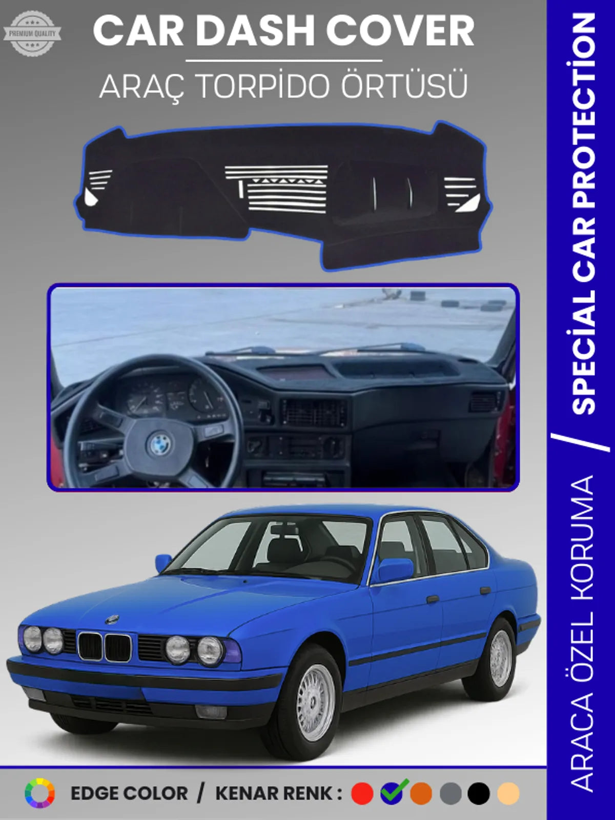 BMW E34 5 SERİSİ (1988-1996) Uyumlu Torpido Örtüsü Araca Özel Ön Göğüs Koruma