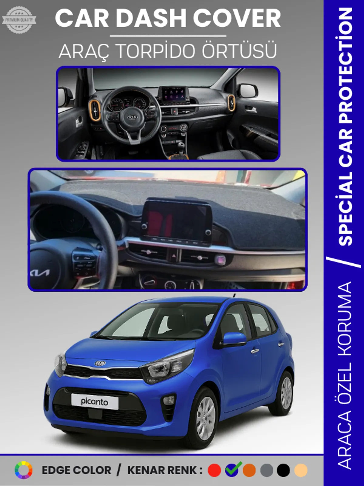 KIA PICANTO (2017-2023) Uyumlu Torpido Örtüsü Araca Özel Ön Göğüs Koruma