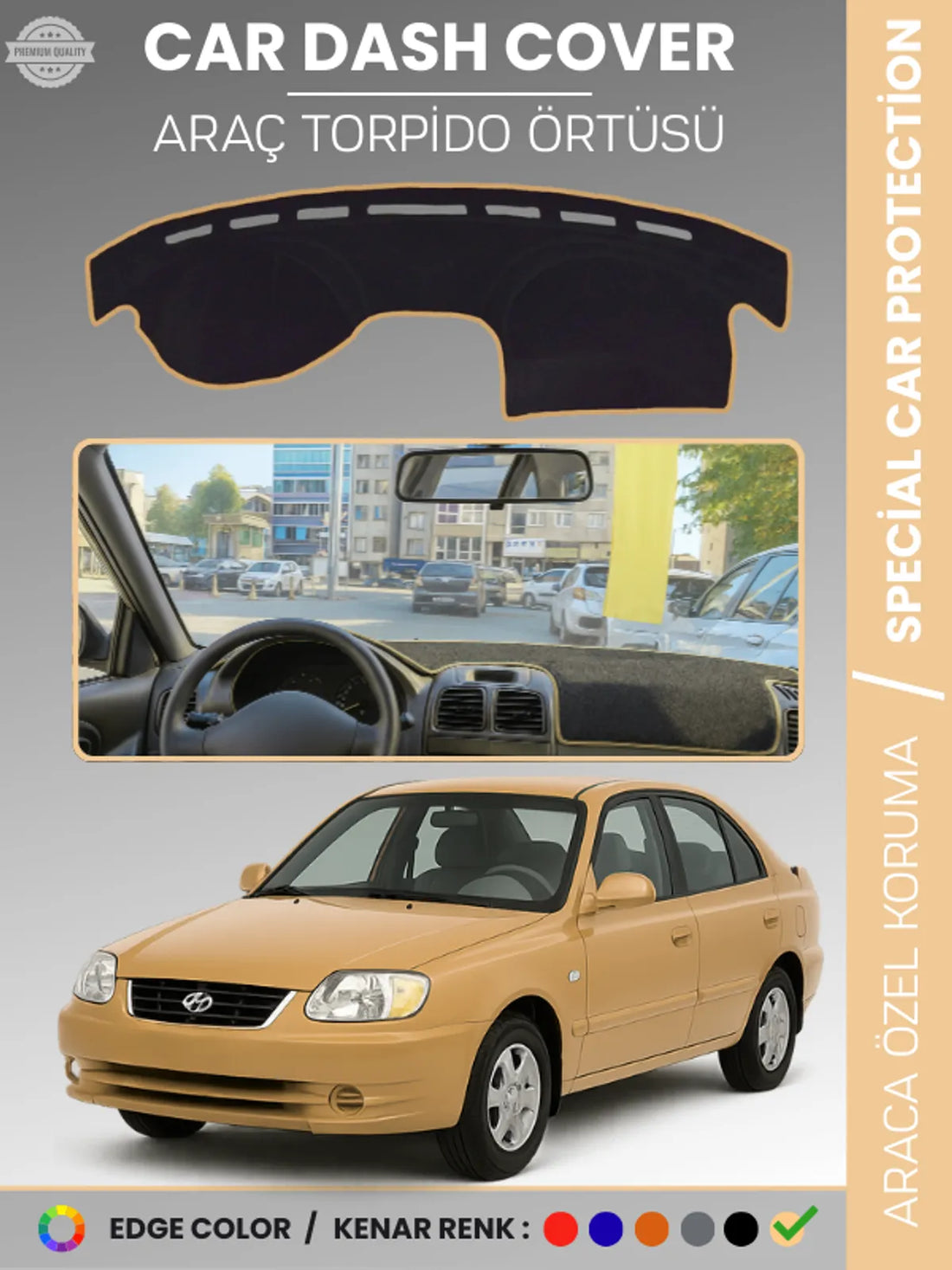 HYUNDAİ ACCENT ADMİRE-MİLENİUM (2000-2005) Uyumlu Torpido Örtüsü Araca Özel Ön Göğüs Koruma