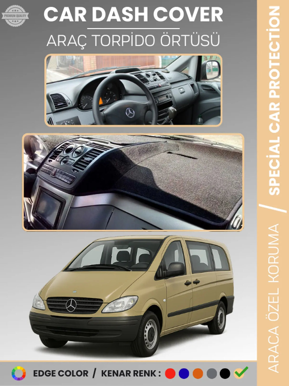 MERCEDES VITO / VIANO W639 (2003-2014) Uyumlu Torpido Örtüsü Araca Özel Ön Göğüs Koruma