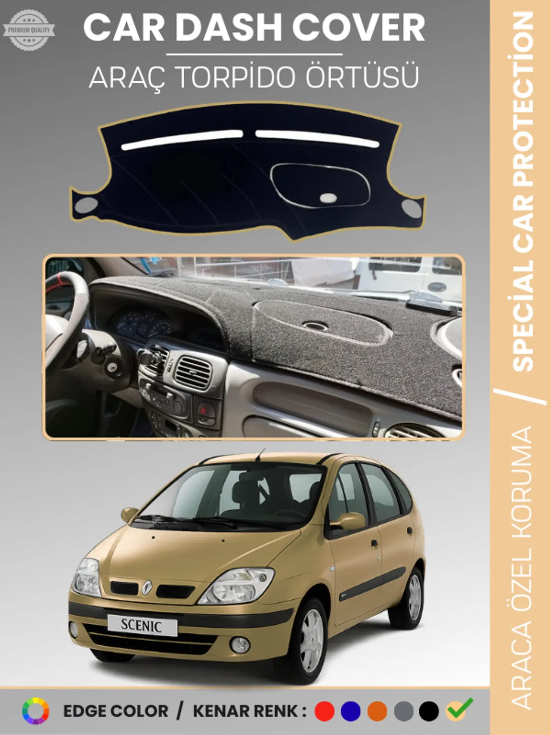 RENAULT SCENIC 1 (1999-2003) Uyumlu Torpido Örtüsü Araca Özel Ön Göğüs Koruma