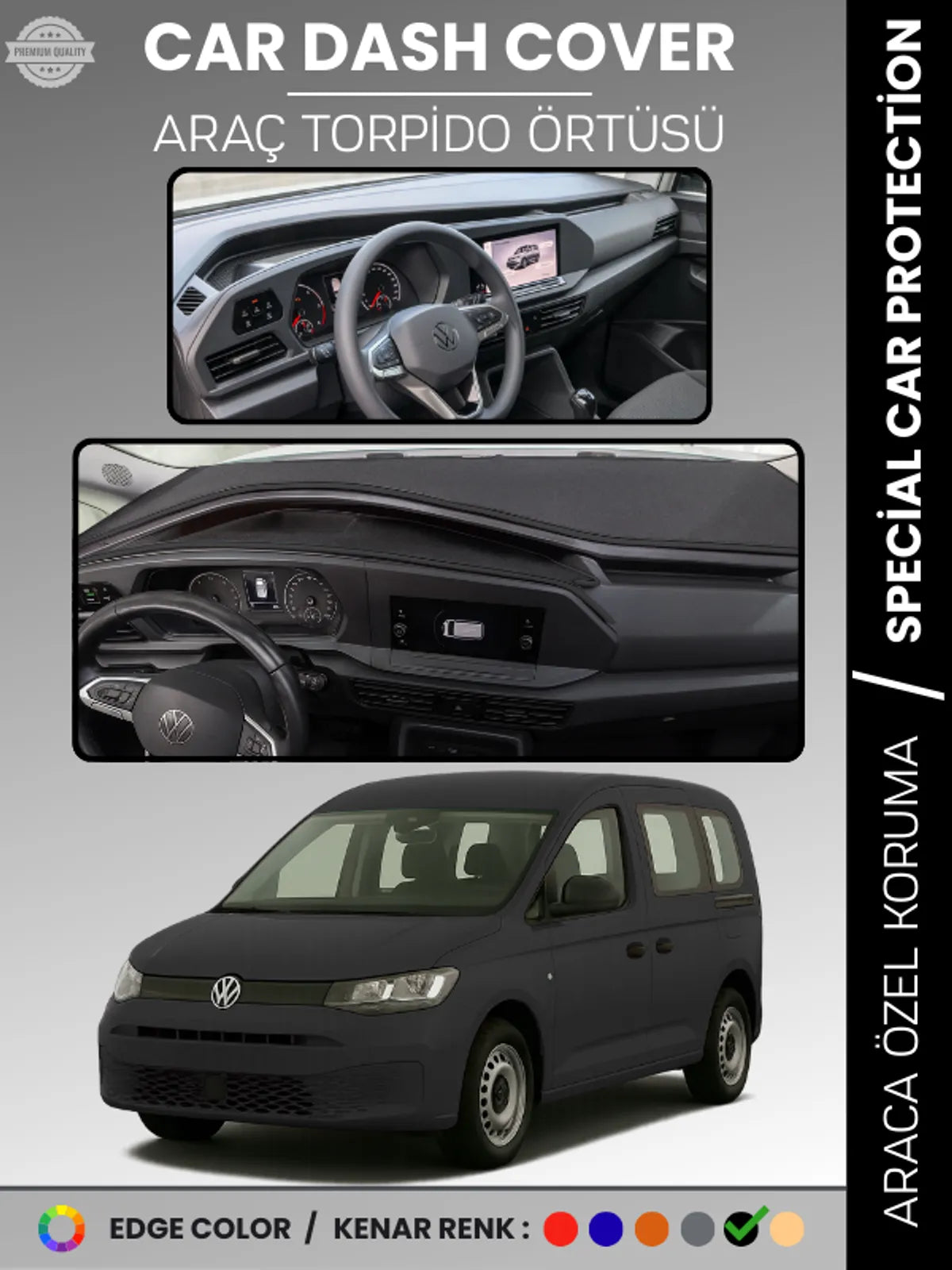 VOLKSWAGEN CADDY (2021+) Uyumlu Torpido Örtüsü Araca Özel Ön Göğüs Koruma