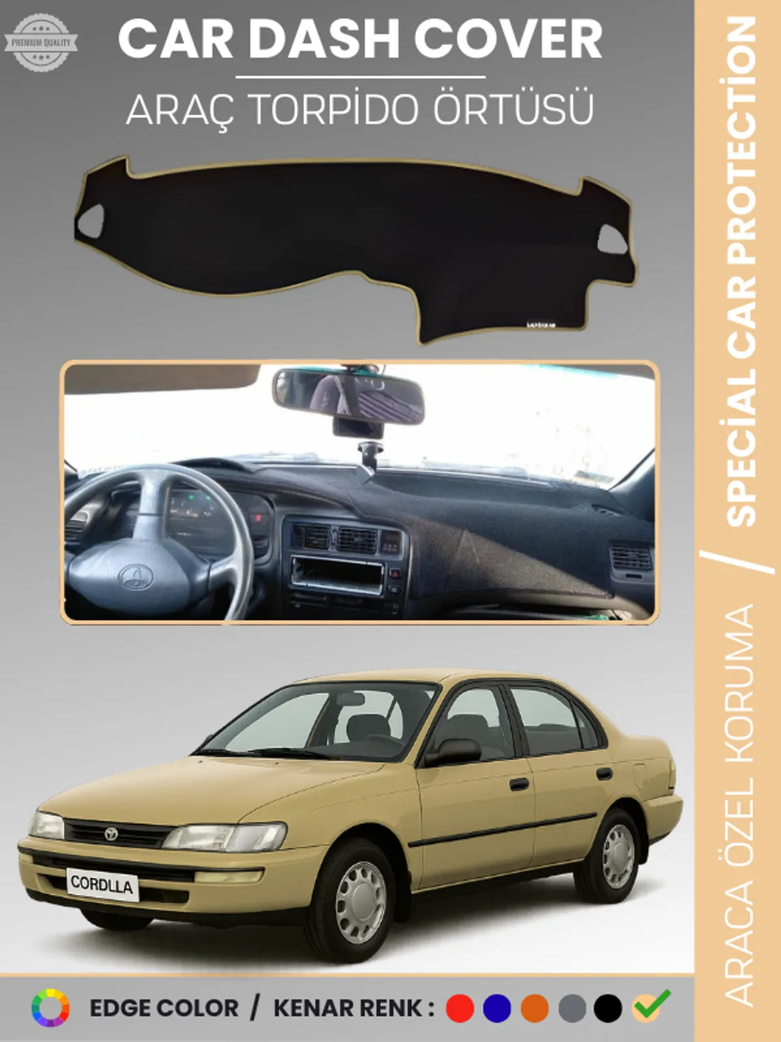 TOYOTA COROLLA E100 (1991-1995) Uyumlu Torpido Örtüsü Araca Özel Ön Göğüs Koruma