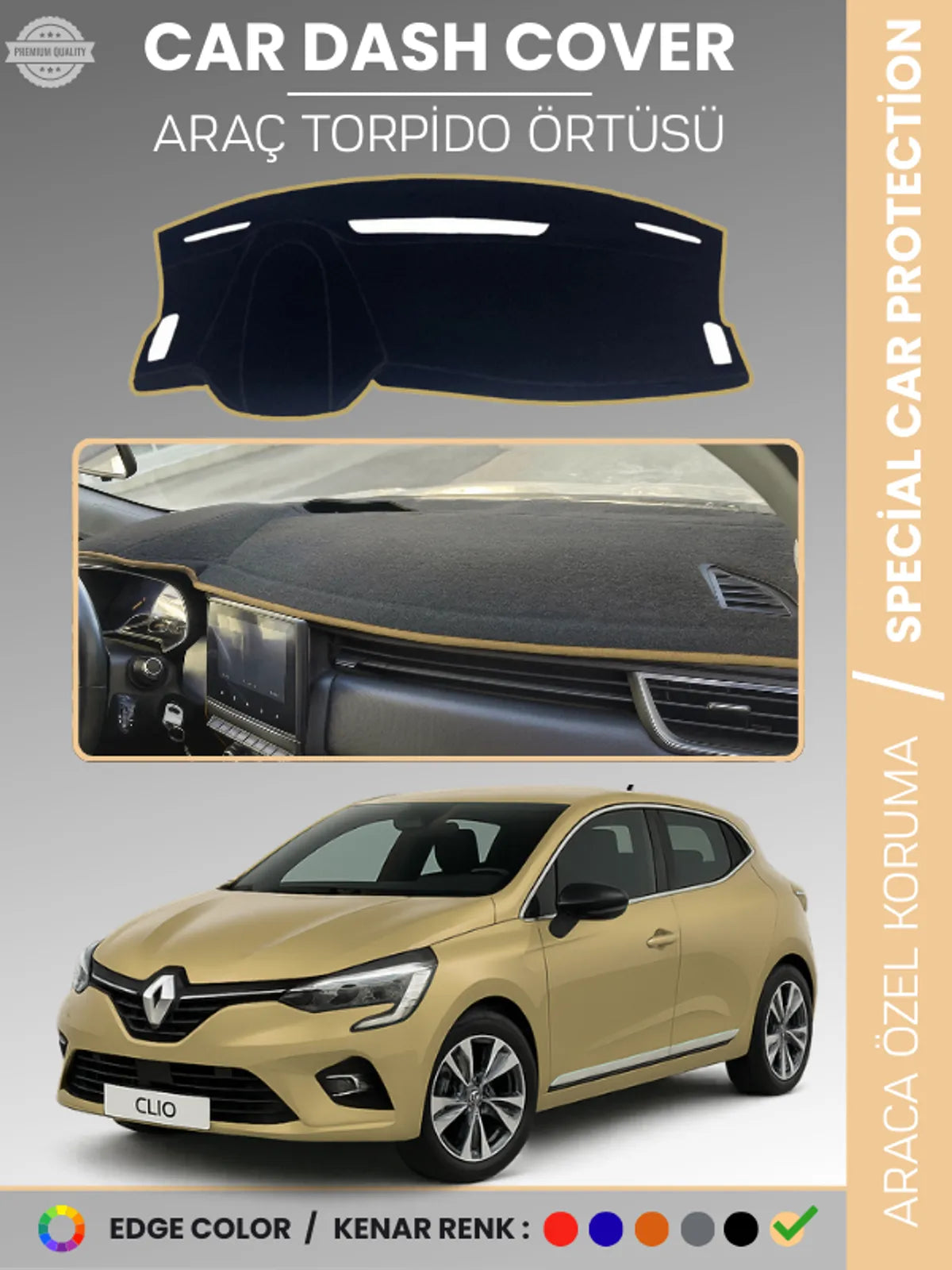 RENAULT CLİO 5 (2019-2023) Uyumlu Torpido Örtüsü Araca Özel Ön Göğüs Koruma