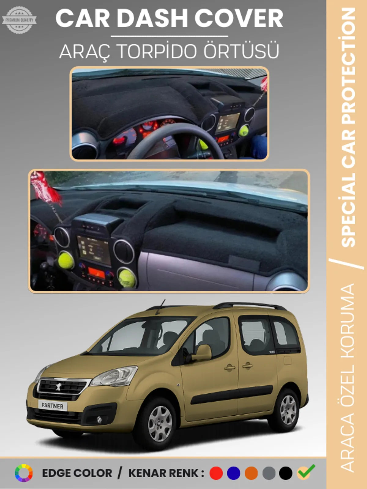 Peugeot PARTNER (2015-2020) Uyumlu Torpido Örtüsü Araca Özel Ön Göğüs Koruma