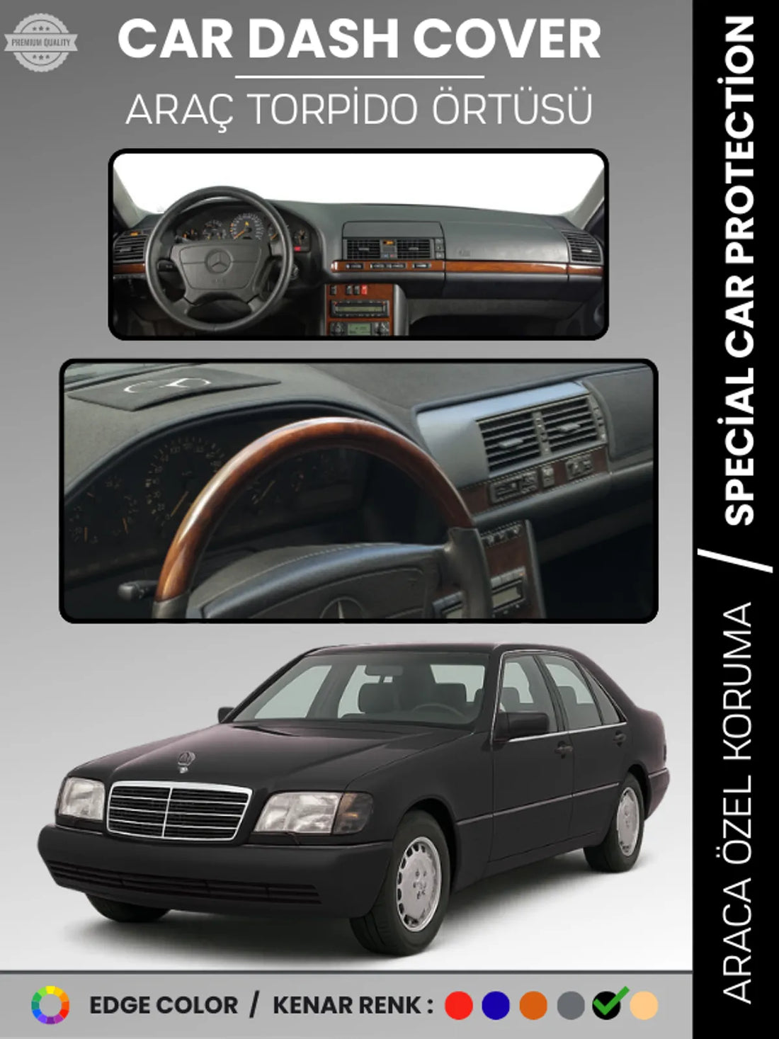 MERCEDES S CLASS W140 (1991-1998) Uyumlu Torpido Örtüsü Araca Özel Ön Göğüs Koruma
