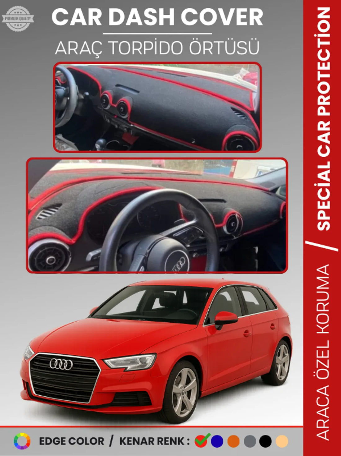 AUDİ A3 (2013-2020) Uyumlu Torpido Örtüsü Araca Özel Ön Göğüs Koruma