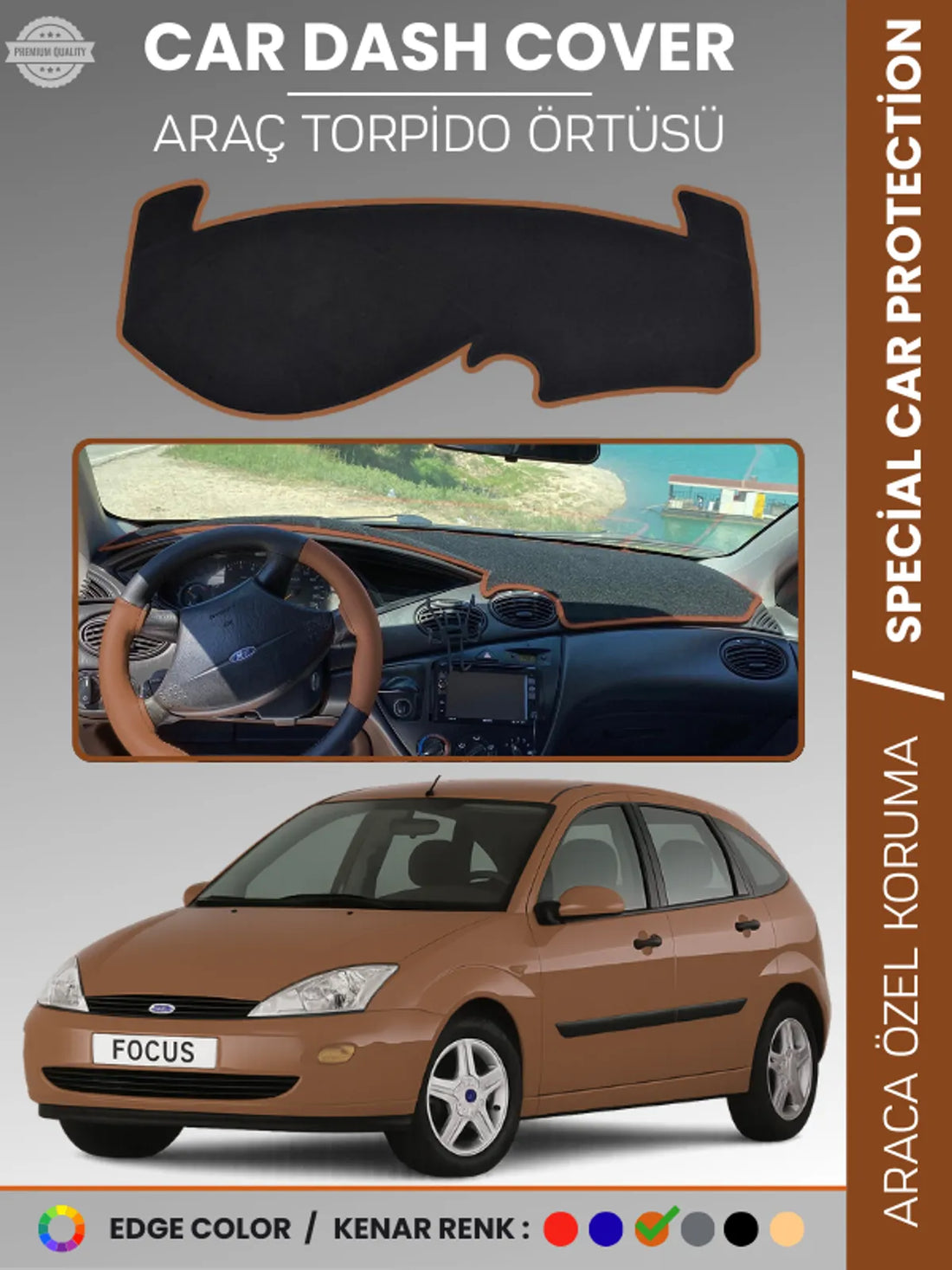 FORD FOCUS 1 (1998-2005) Uyumlu Torpido Örtüsü Araca Özel Ön Göğüs Koruma