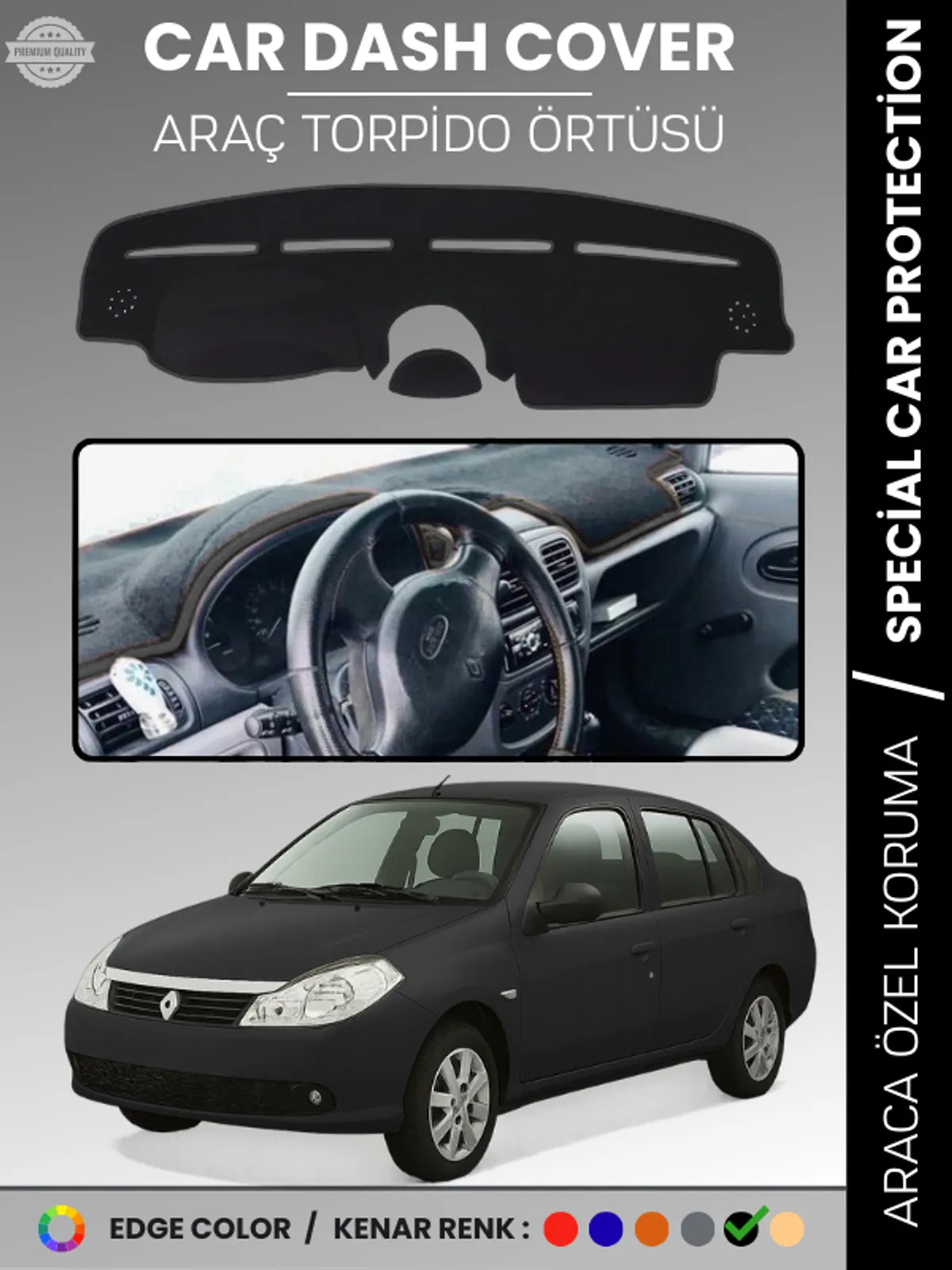 RENAULT SYMBOL 2 AIRBAGLI (2008-2013) Uyumlu Torpido Örtüsü Araca Özel Ön Göğüs Koruma