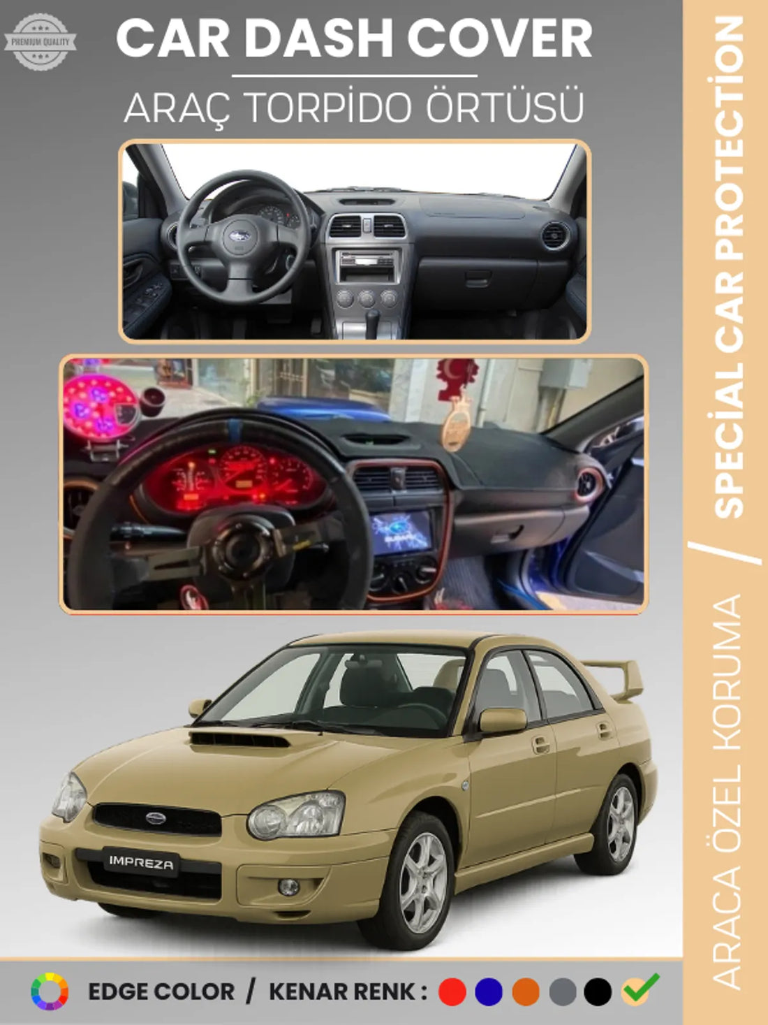 SUBARU IMPREZA (2000-2007) Uyumlu Torpido Örtüsü Araca Özel Ön Göğüs Koruma