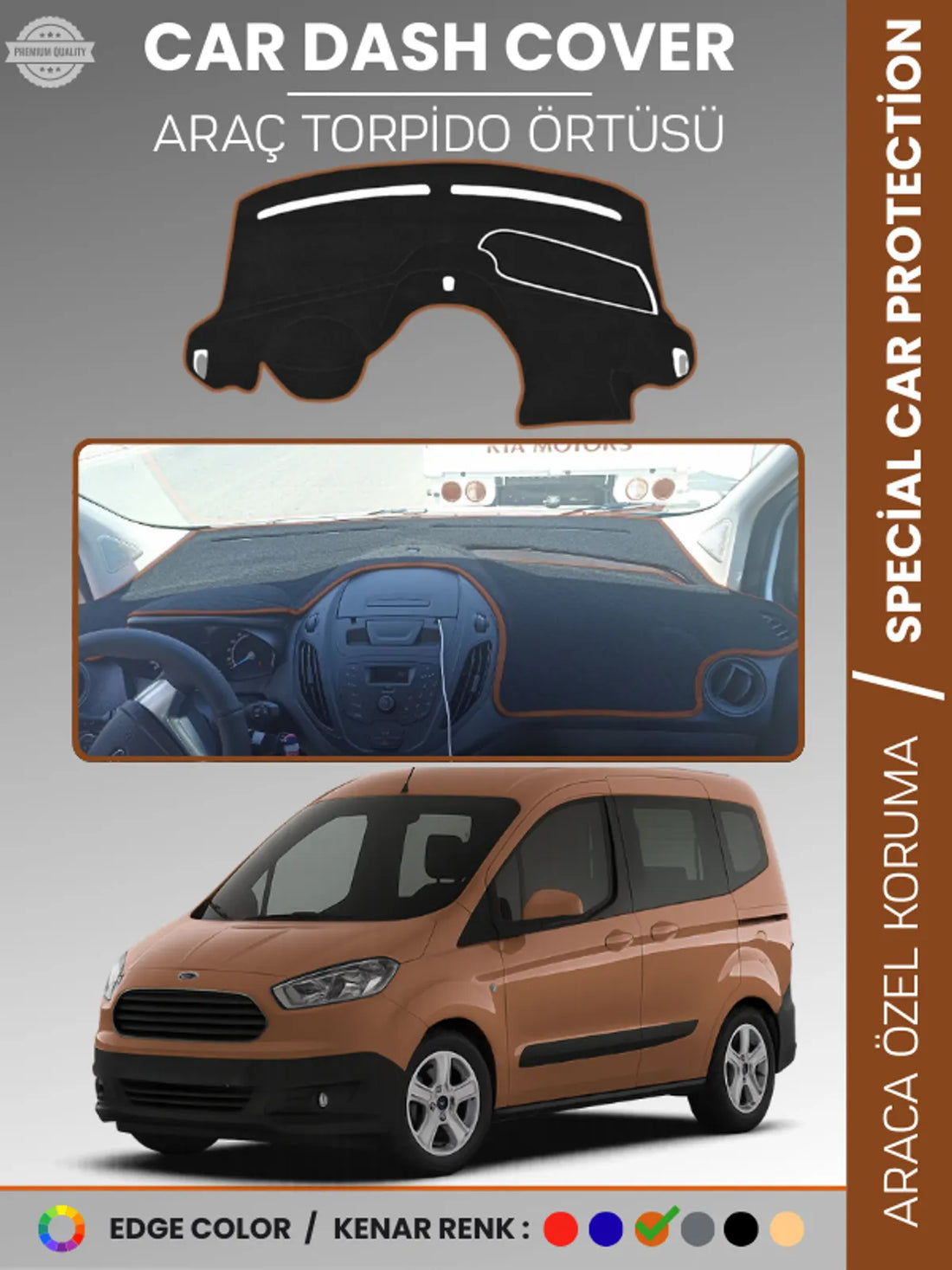 FORD COURİER (2013-2020) Uyumlu Torpido Örtüsü Araca Özel Ön Göğüs Koruma