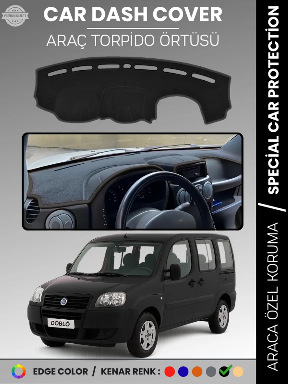 FIAT DOBLO (2000-2008) Uyumlu Torpido Örtüsü Araca Özel Ön Göğüs Koruma