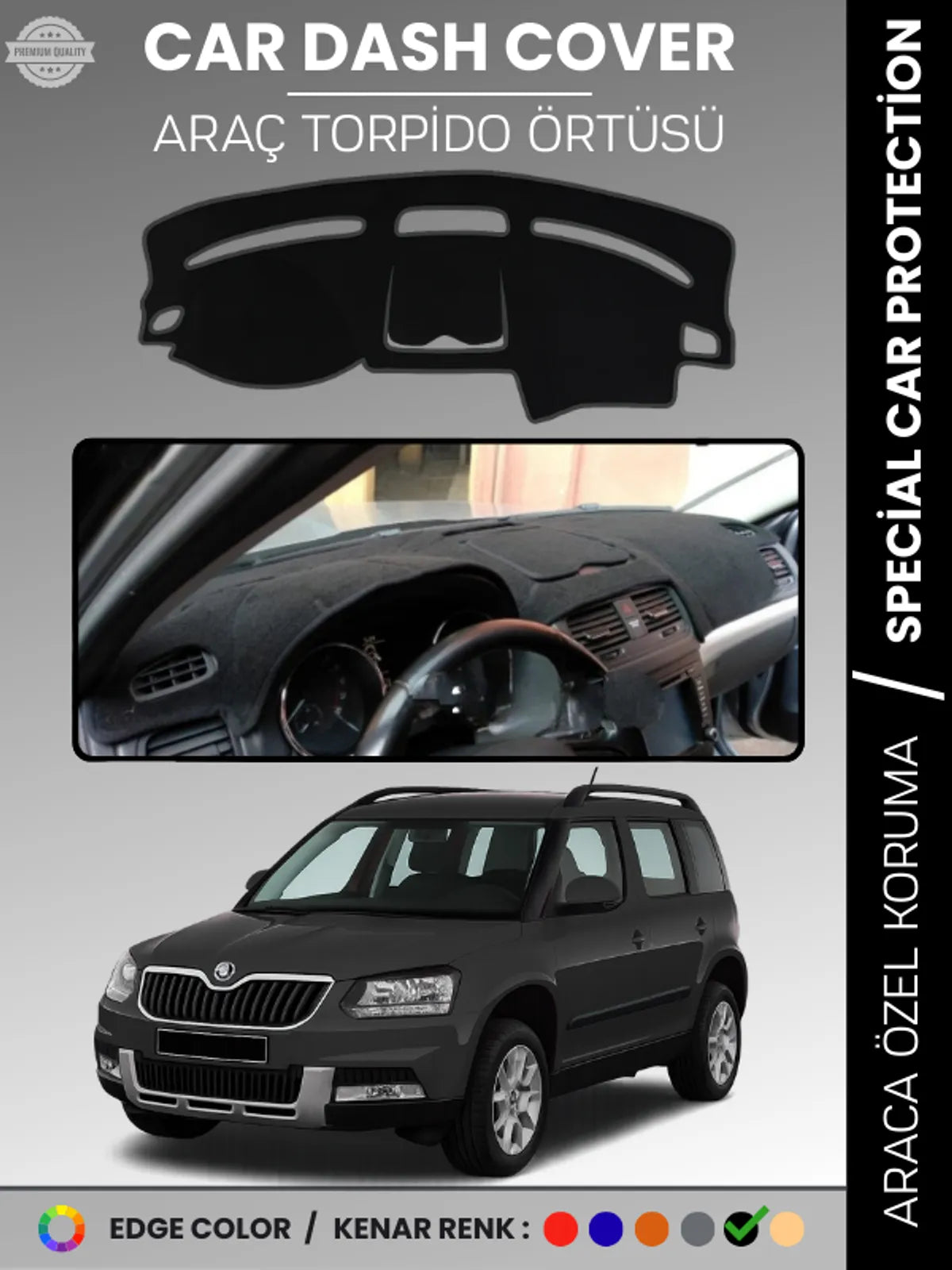 SKODA YETI (2009-2017) Uyumlu Torpido Örtüsü Araca Özel Ön Göğüs Koruma
