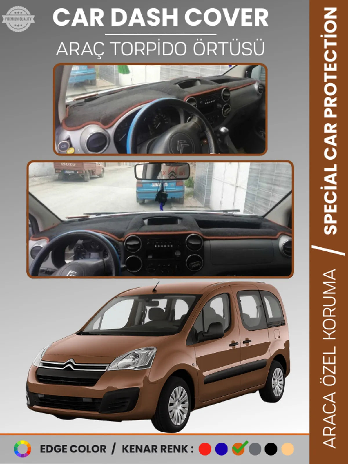 CITROEN BERLİNGO (2008-2017) Uyumlu Torpido Örtüsü Araca Özel Ön Göğüs Koruma