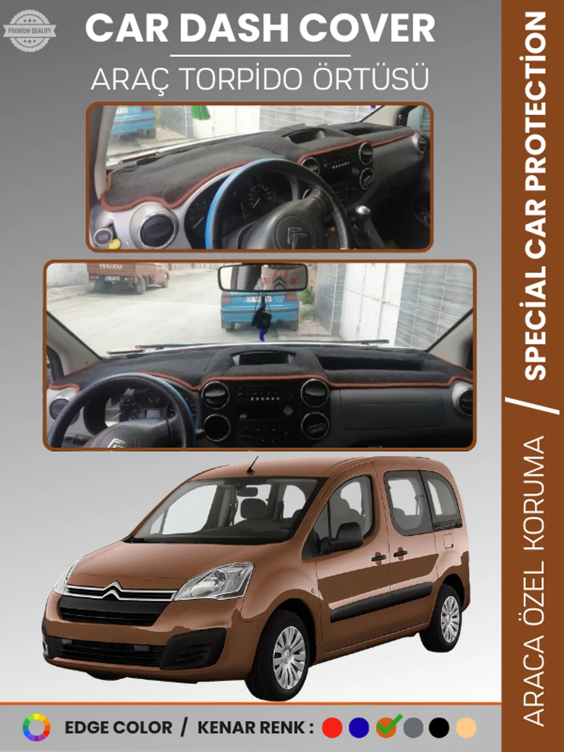 CITROEN BERLİNGO (2008-2017) Uyumlu Torpido Örtüsü Araca Özel Ön Göğüs Koruma