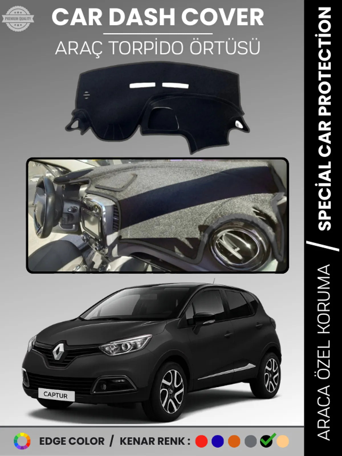 RENAULT CAPTUR 1 (2013-2019) Uyumlu Torpido Örtüsü Araca Özel Ön Göğüs Koruma