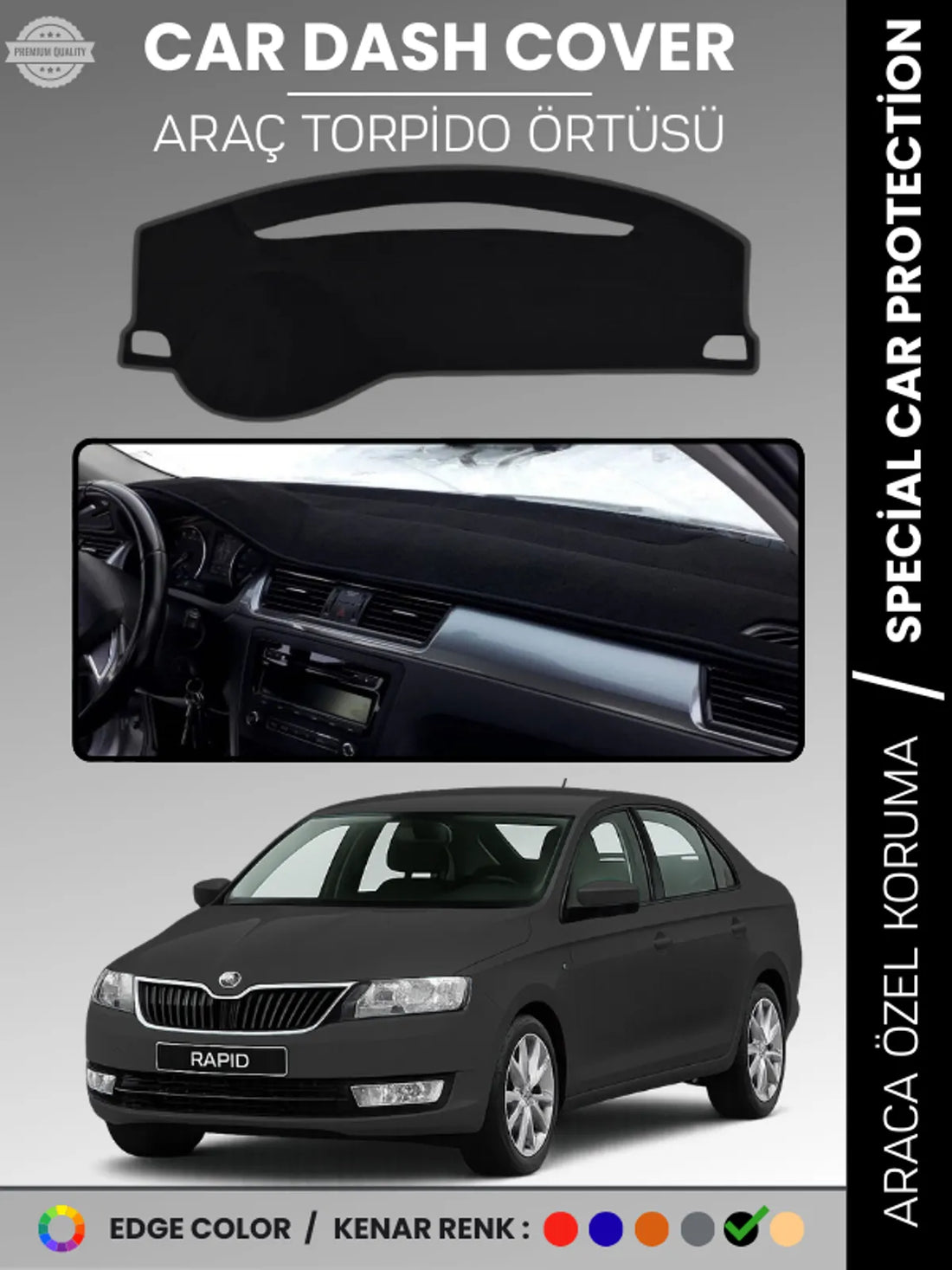 SKODA RAPİD (2013-2017) Uyumlu Torpido Örtüsü Araca Özel Ön Göğüs Koruma