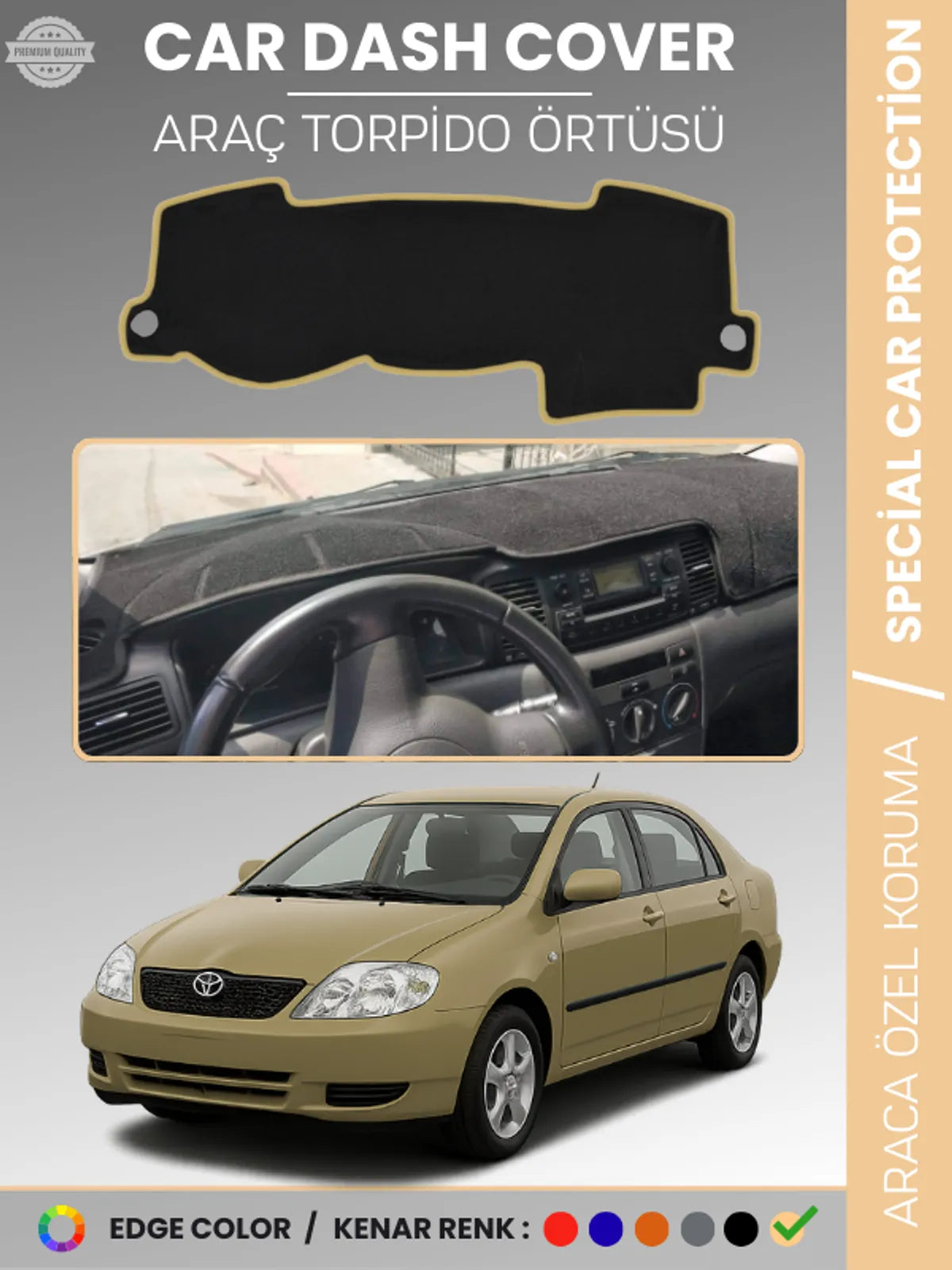 TOYOTA COROLLA E120 (2002-2007) Uyumlu Torpido Örtüsü Araca Özel Ön Göğüs Koruma