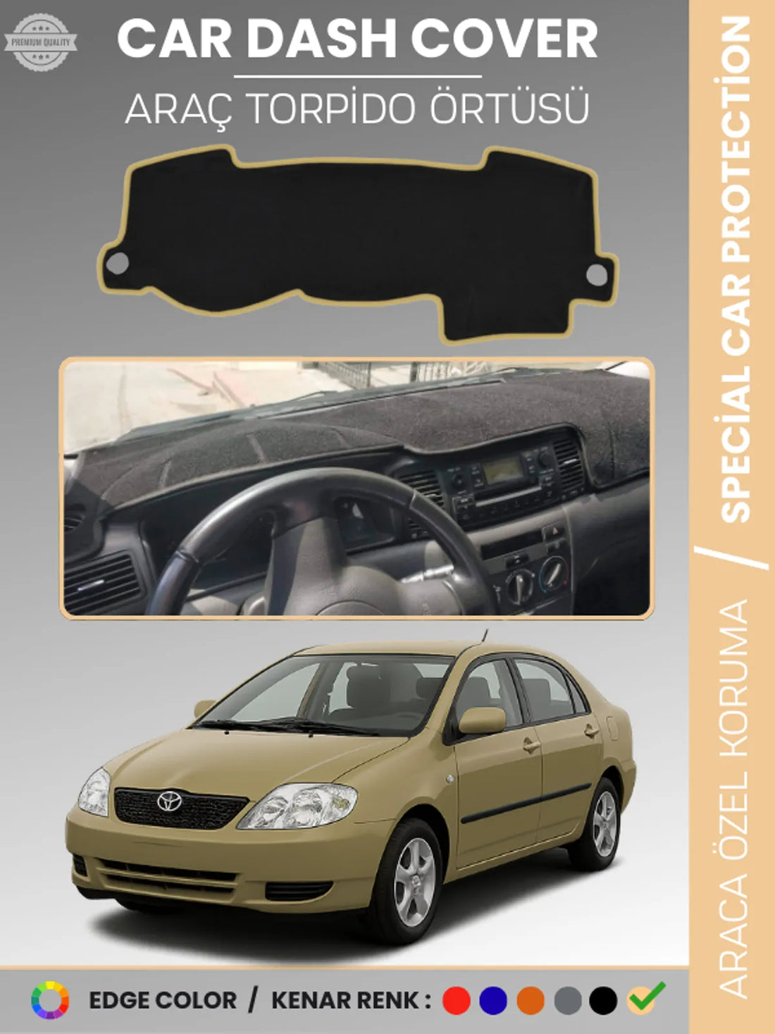 TOYOTA COROLLA E120 (2002-2007) Uyumlu Torpido Örtüsü Araca Özel Ön Göğüs Koruma