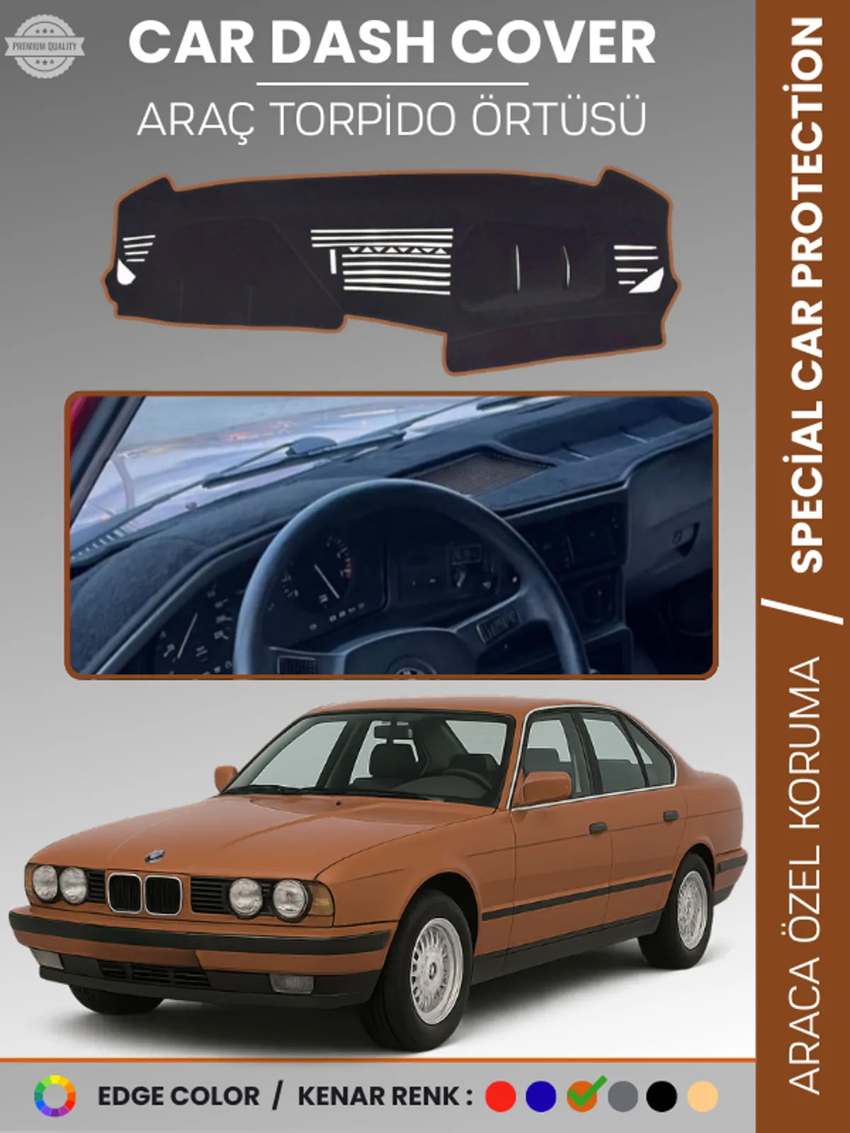 BMW E34 5 SERİSİ AİRBAGSİZ (1988-1996) Uyumlu Torpido Örtüsü Araca Özel Ön Göğüs Koruma