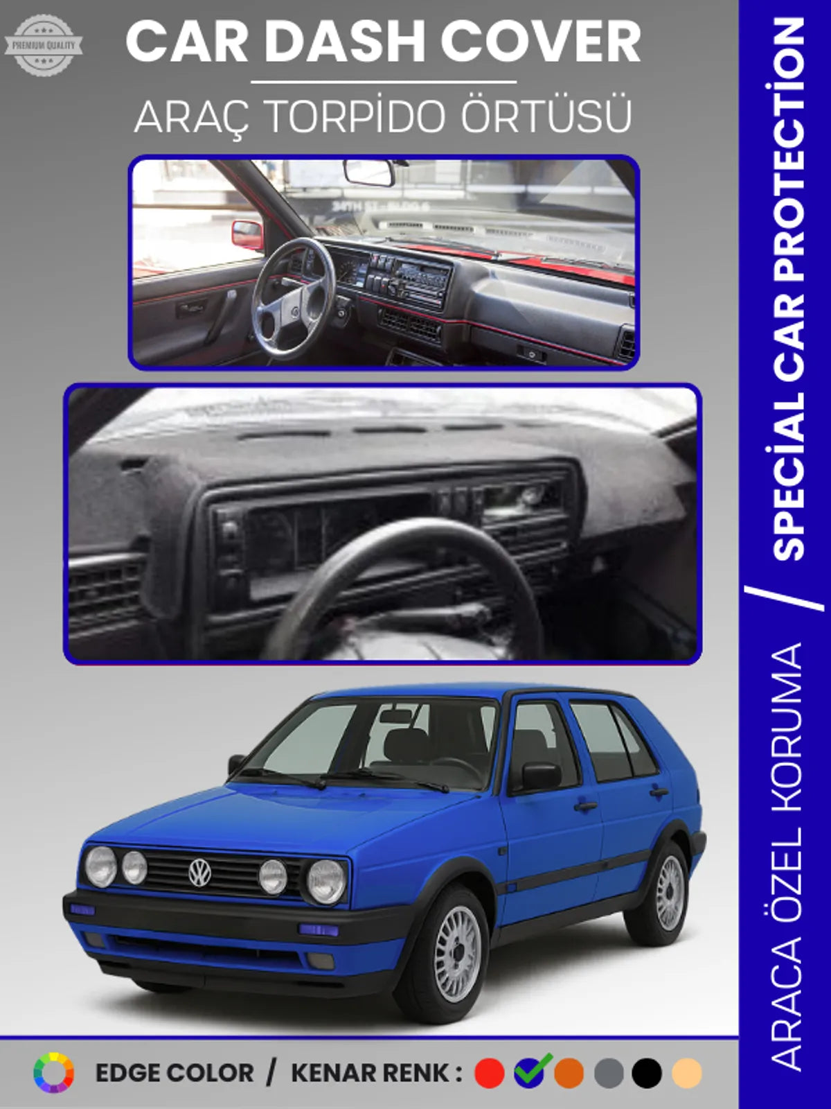 VOLKSWAGEN GOLF 2 MK2 (1983-1992) Uyumlu Torpido Örtüsü Araca Özel Ön Göğüs Koruma