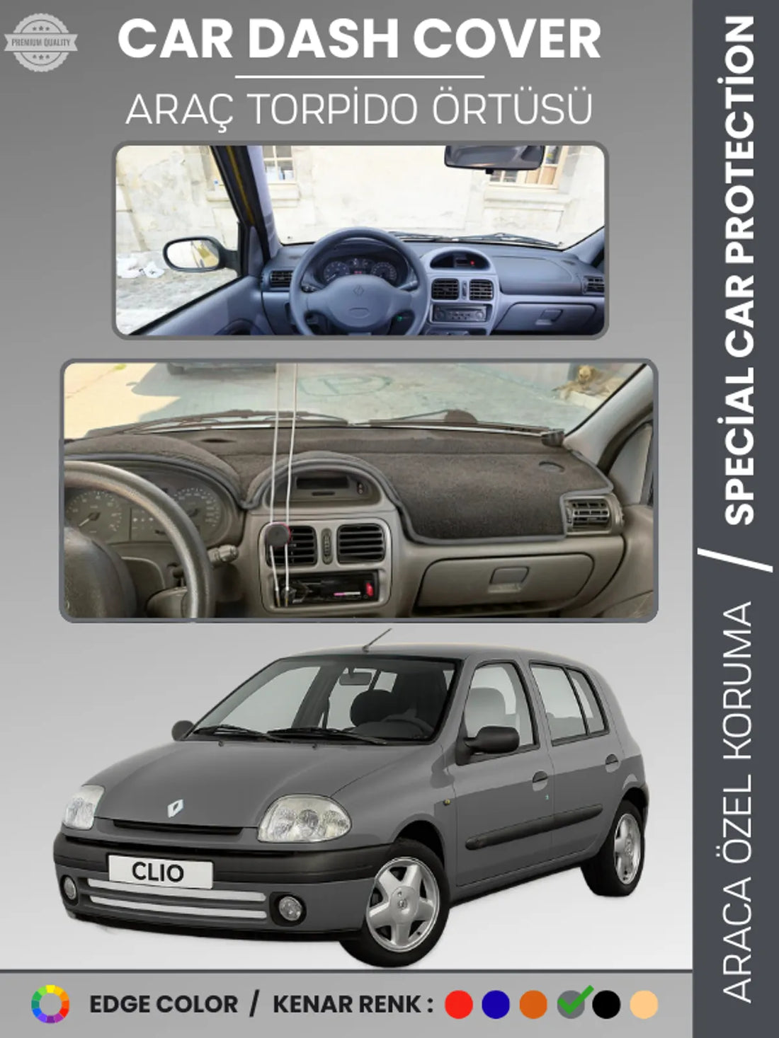 RENAULT CLIO 2 EKRANLI (2001-2012) Uyumlu Torpido Örtüsü Araca Özel Ön Göğüs Koruma