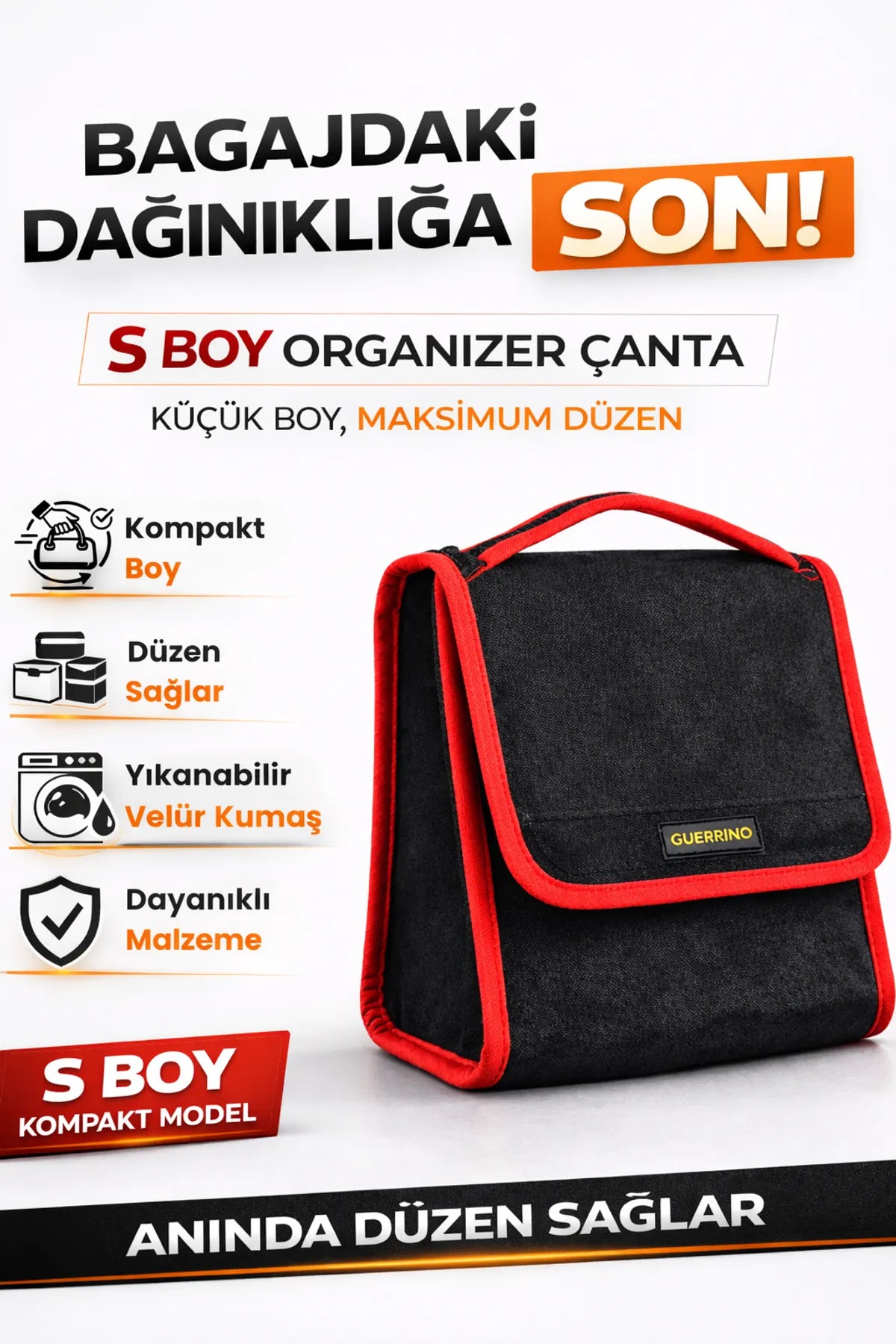Oto Bagaj Çantası S Boy Kaymaz Cırt Bantlı Velur Kompakt Düzenleyici