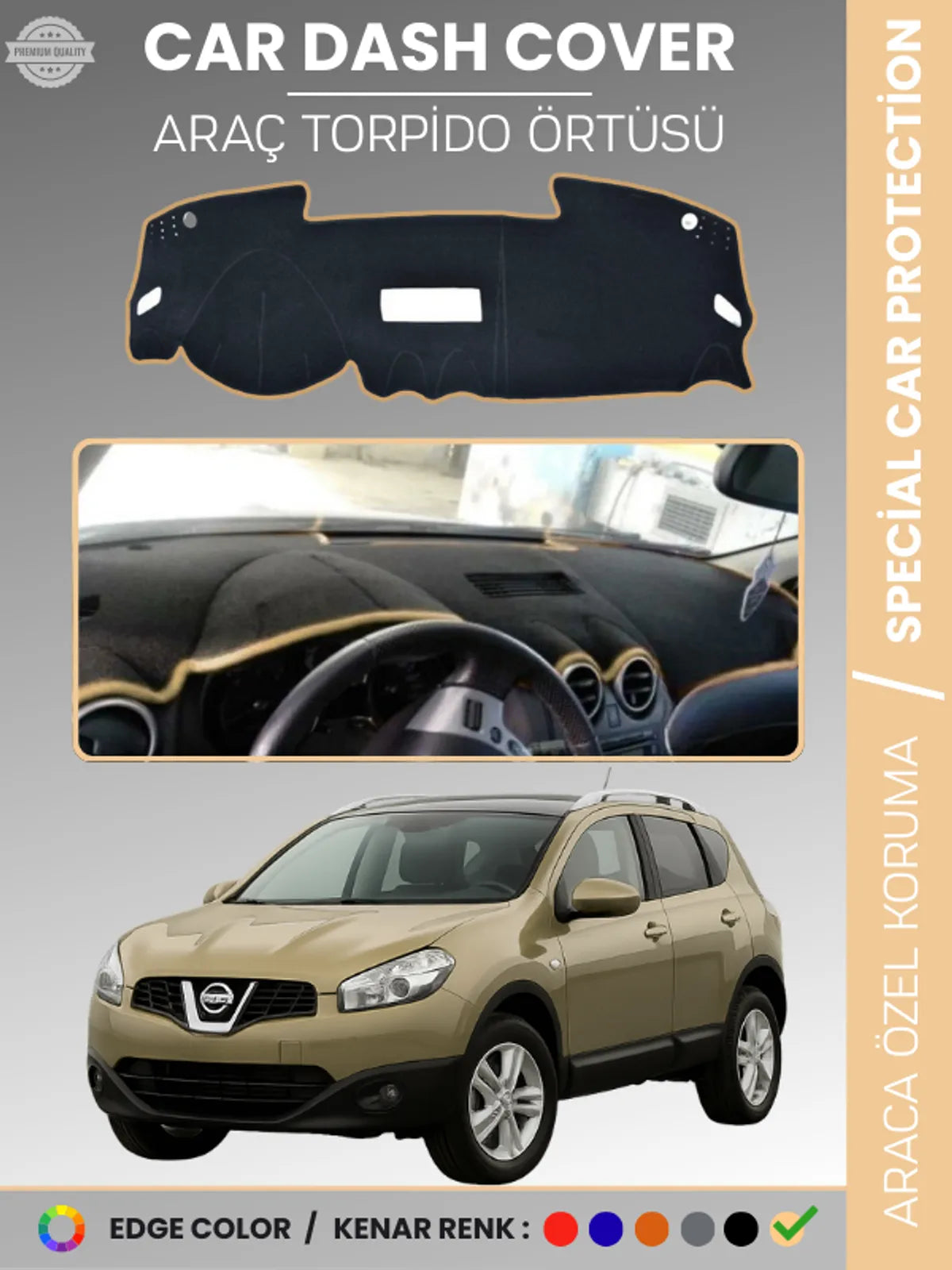 NİSSAN QASHQAİ J10 (2007-2013) Uyumlu Torpido Örtüsü Araca Özel Ön Göğüs Koruma