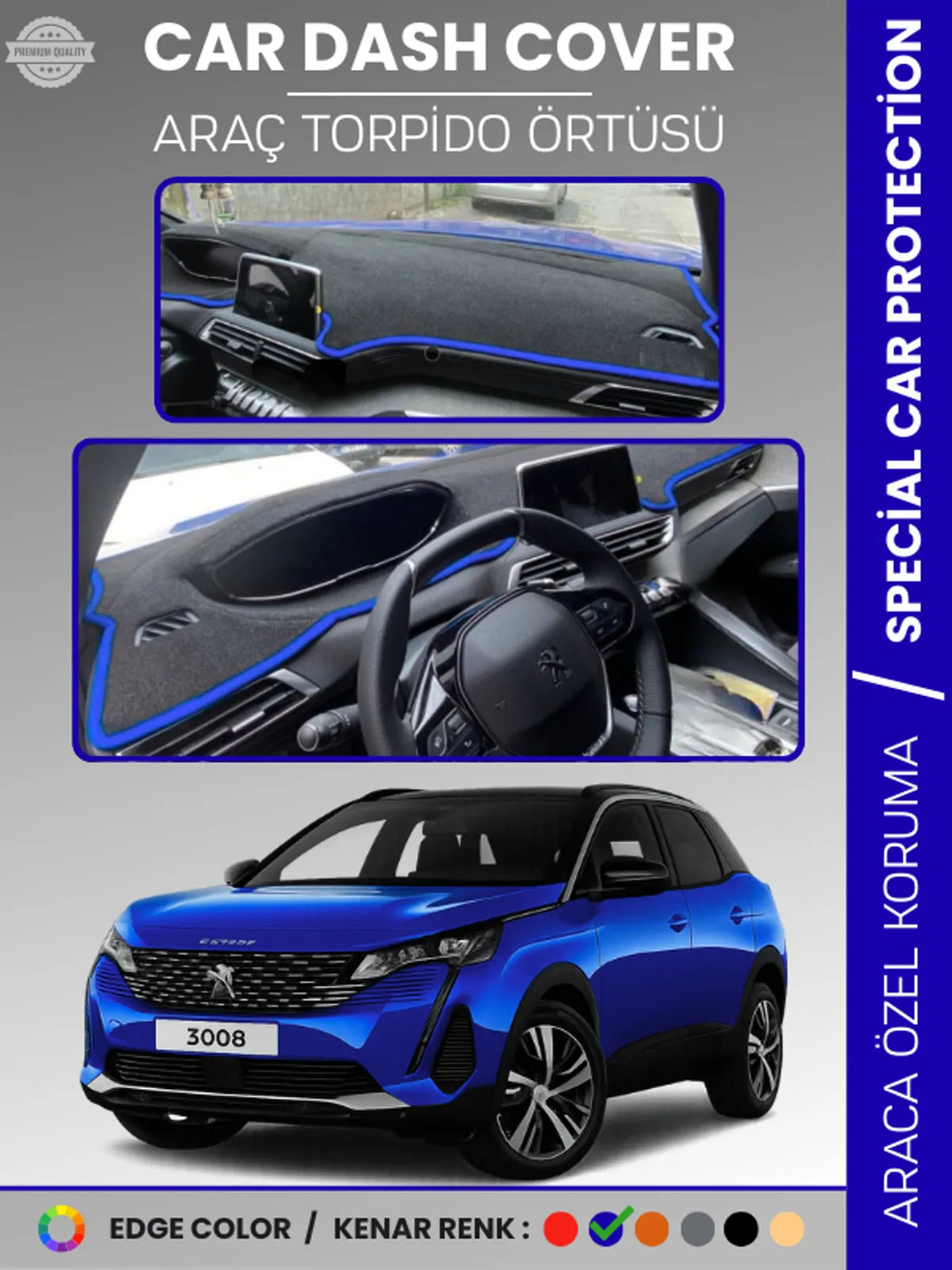 PEUGEOT 3008 EKRANLI (2021+) Uyumlu Torpido Örtüsü Araca Özel Ön Göğüs Koruma