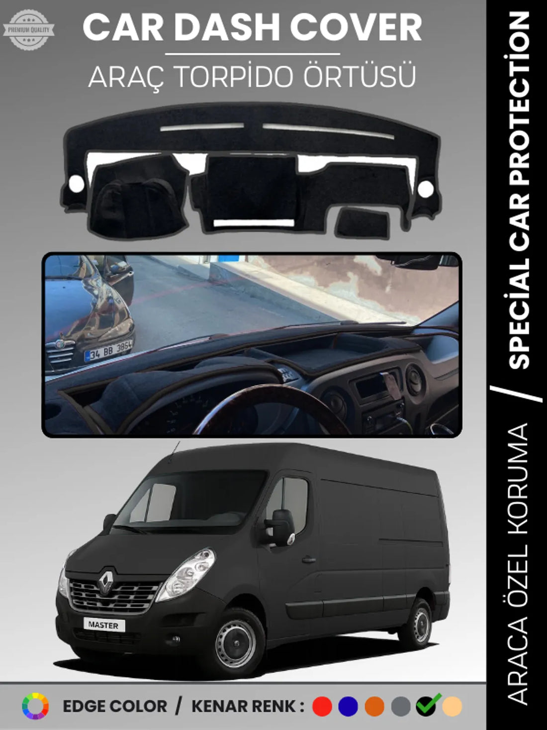 RENAULT MASTER 3 (2010-2021) Uyumlu Torpido Örtüsü Araca Özel Ön Göğüs Koruma