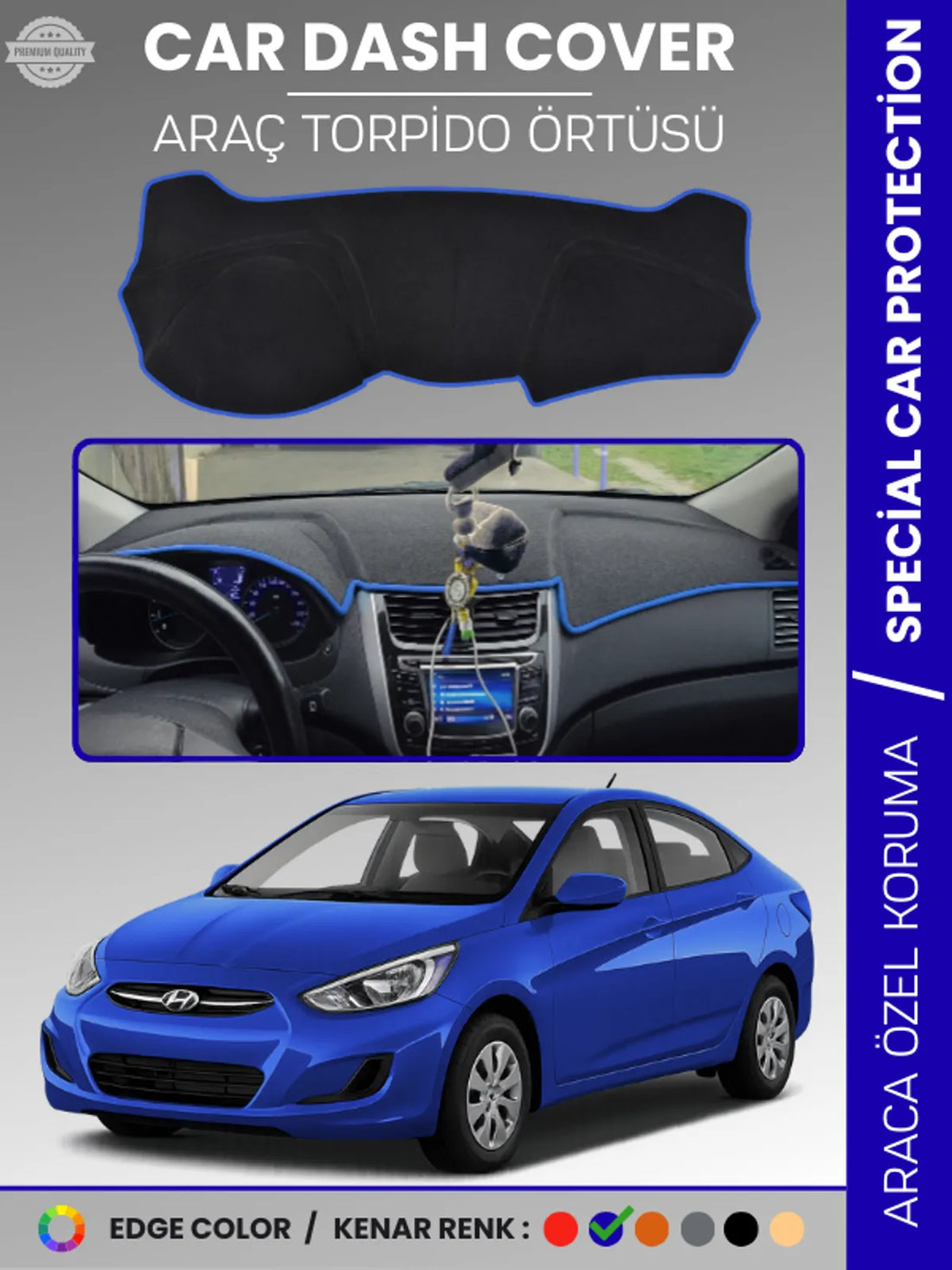 HYUNDAİ ACCENT BLUE (2011-2017) Uyumlu Torpido Örtüsü Araca Özel Ön Göğüs Koruma