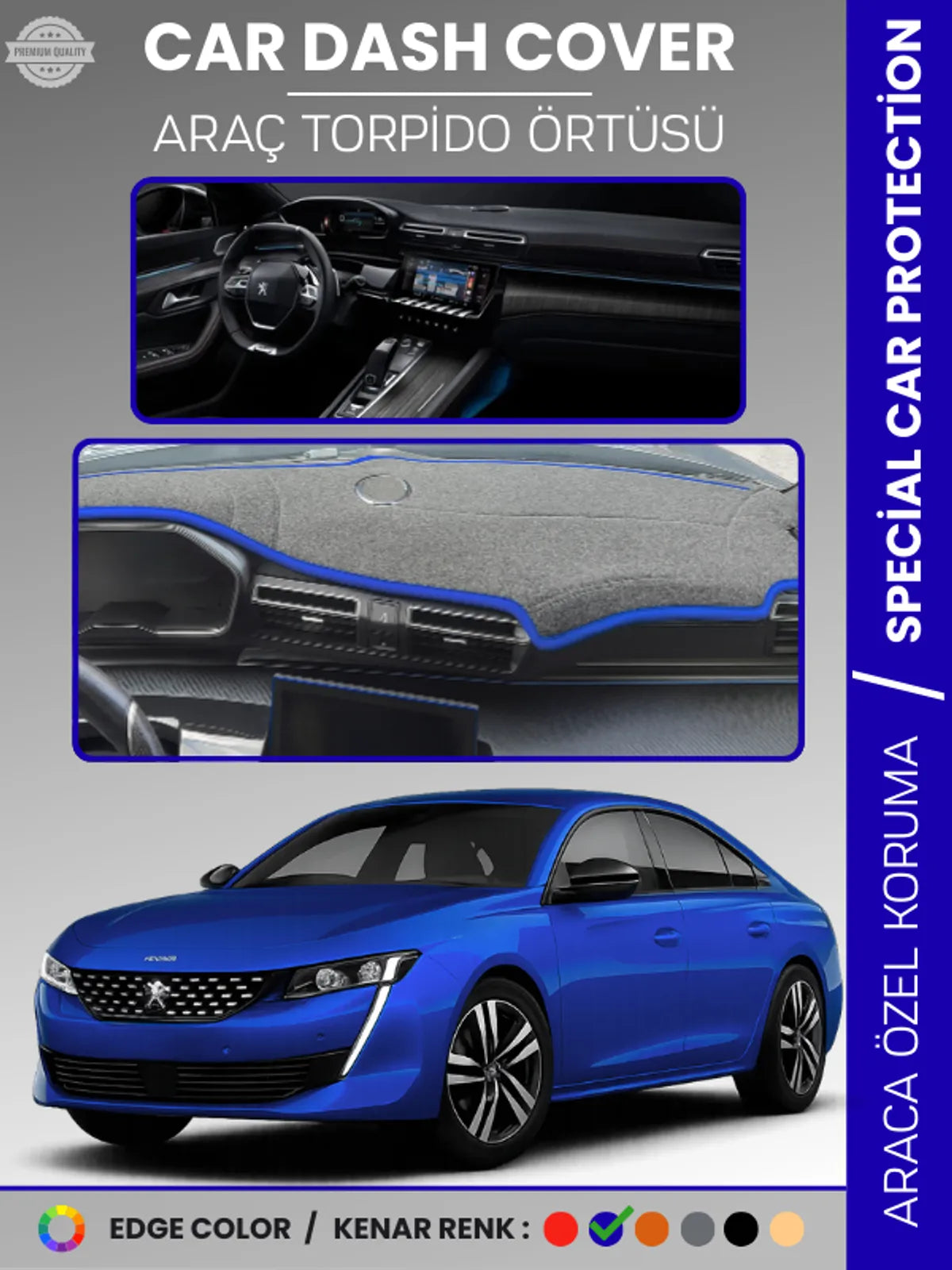 PEUGEOT 508 (2018-2024) Uyumlu Torpido Örtüsü Araca Özel Ön Göğüs Koruma