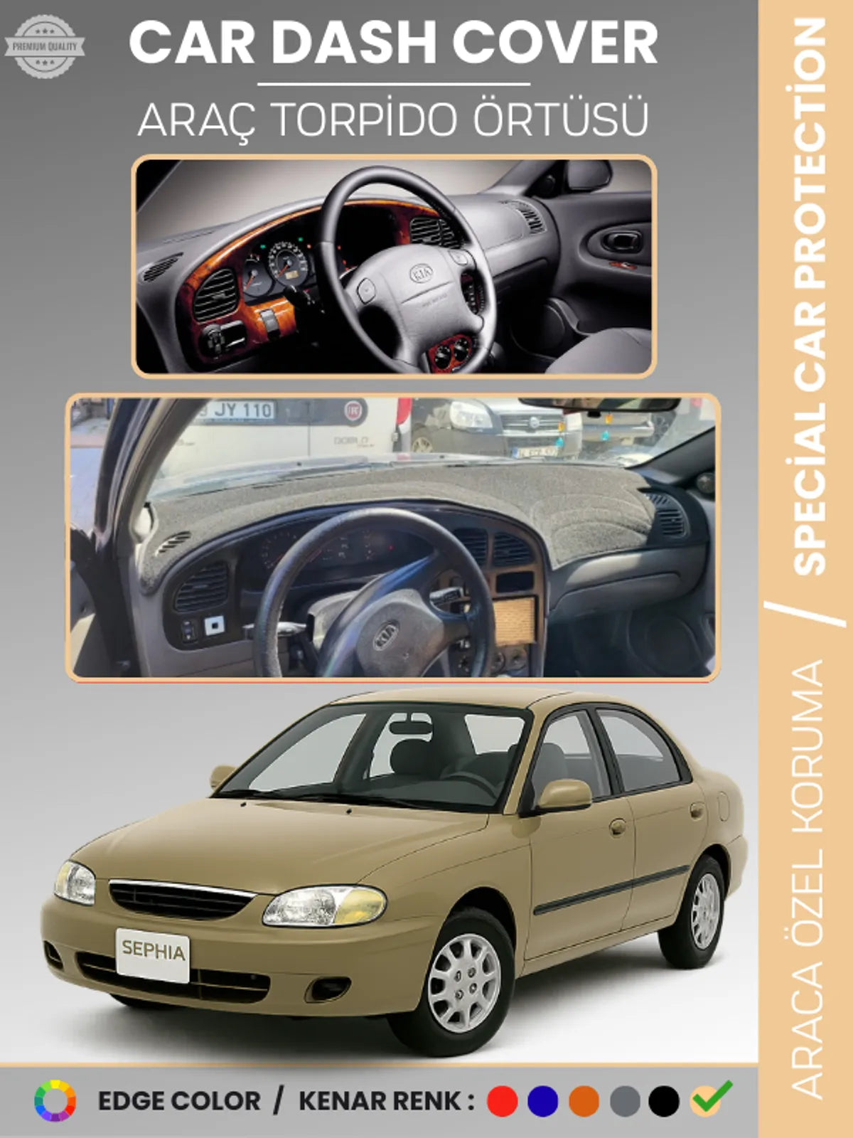 KİA SEPHİA (1998-2004) Uyumlu Torpido Örtüsü Araca Özel Ön Göğüs Koruma