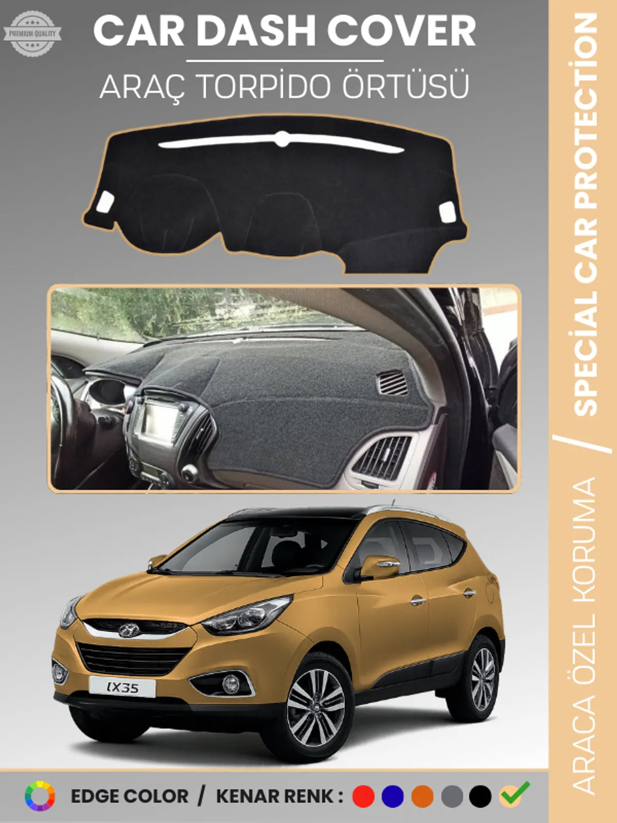 HYUNDAİ İX35 (2009-2015) Uyumlu Torpido Örtüsü Araca Özel Ön Göğüs Koruma