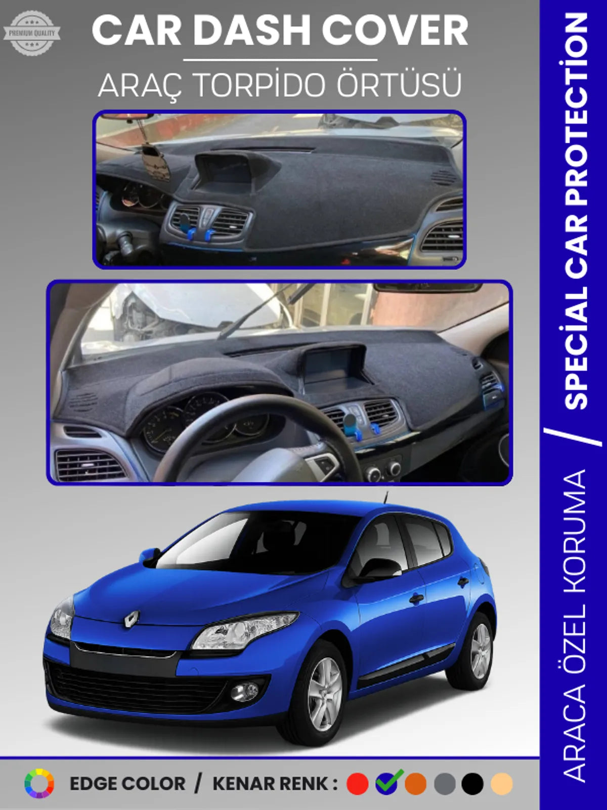 RENAULT MEGANE 3 NAVİGASYONLU BUYUK EKRANLI (2008-2015) Uyumlu Torpido Örtüsü Araca Özel Ön Göğüs Koruma