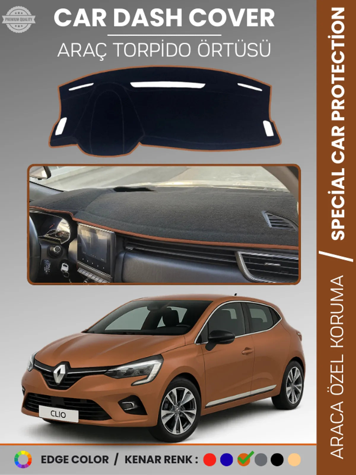 RENAULT CLİO 5 (2019-2023) Uyumlu Torpido Örtüsü Araca Özel Ön Göğüs Koruma