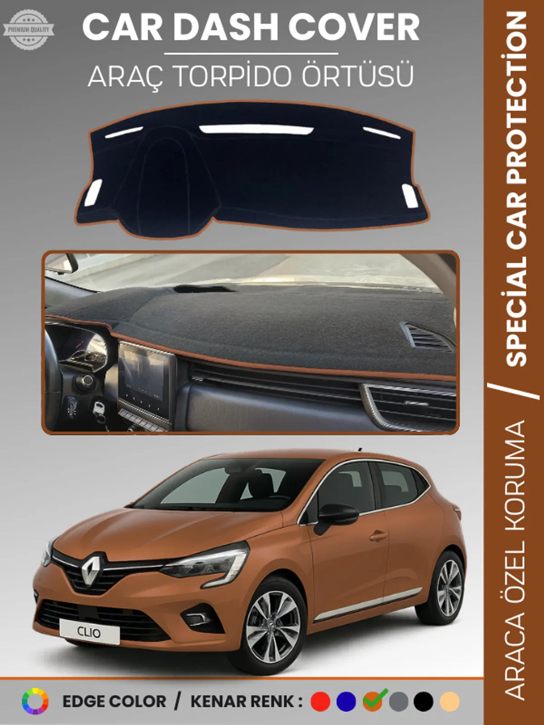 RENAULT CLİO 5 (2019-2023) Uyumlu Torpido Örtüsü Araca Özel Ön Göğüs Koruma