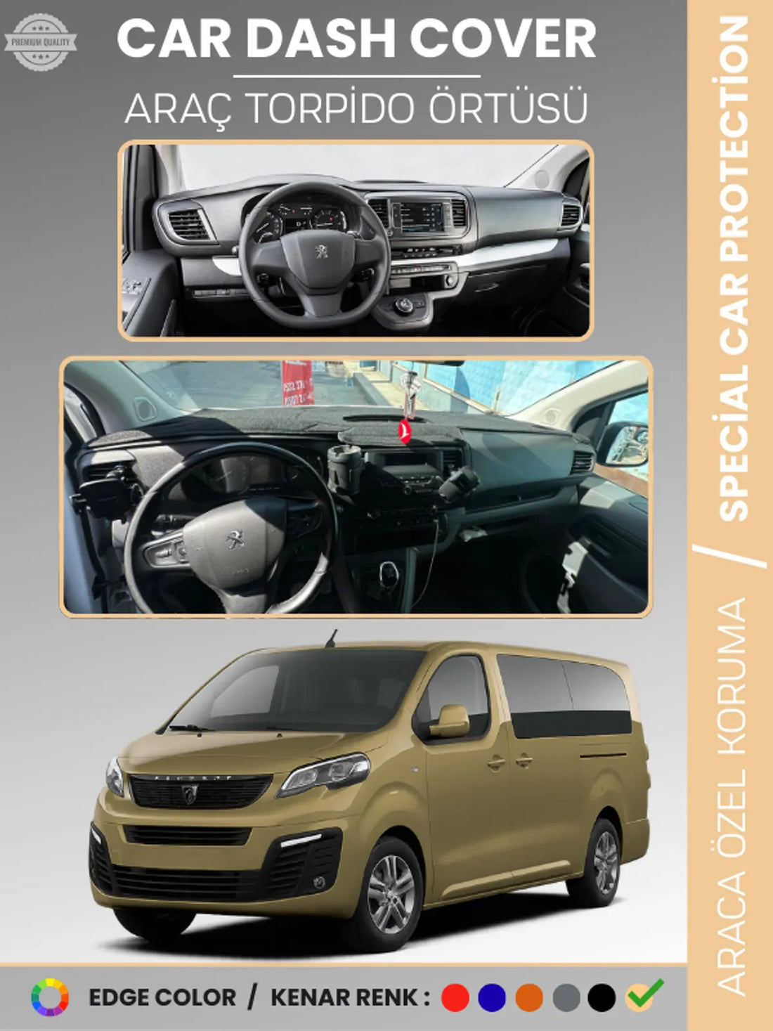 PEUGEOT TRAVELLER (2016-2023) Uyumlu Torpido Örtüsü Araca Özel Ön Göğüs Koruma