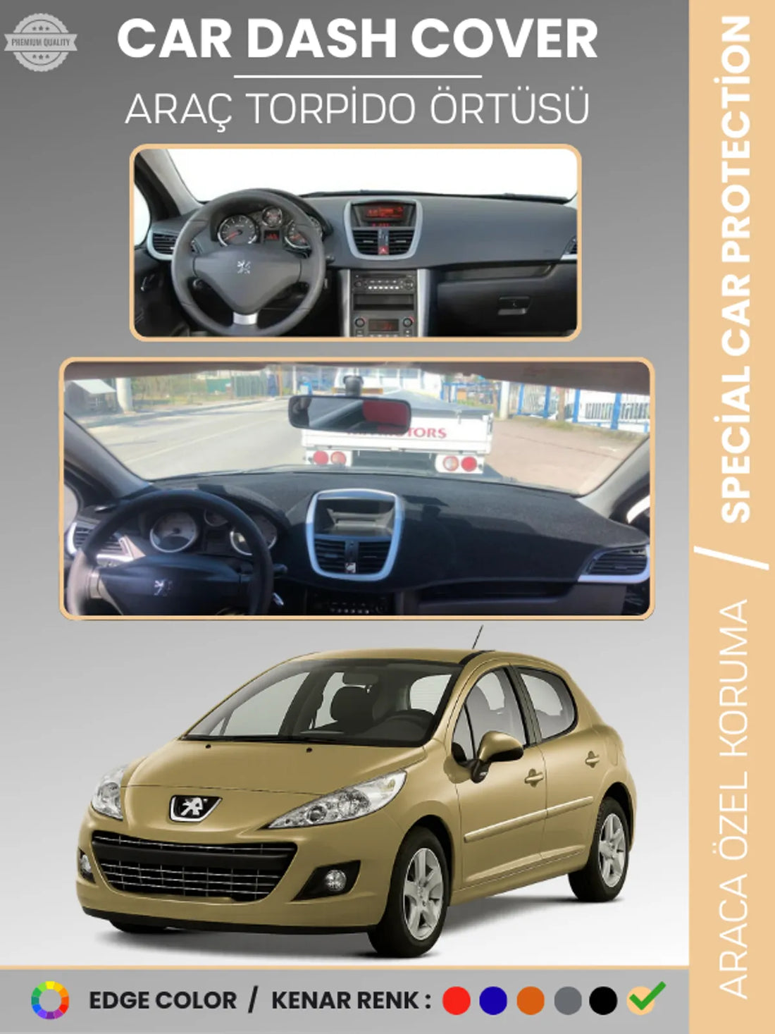 PEUGEOT 207 (2007-2012) Uyumlu Torpido Örtüsü Araca Özel Ön Göğüs Koruma