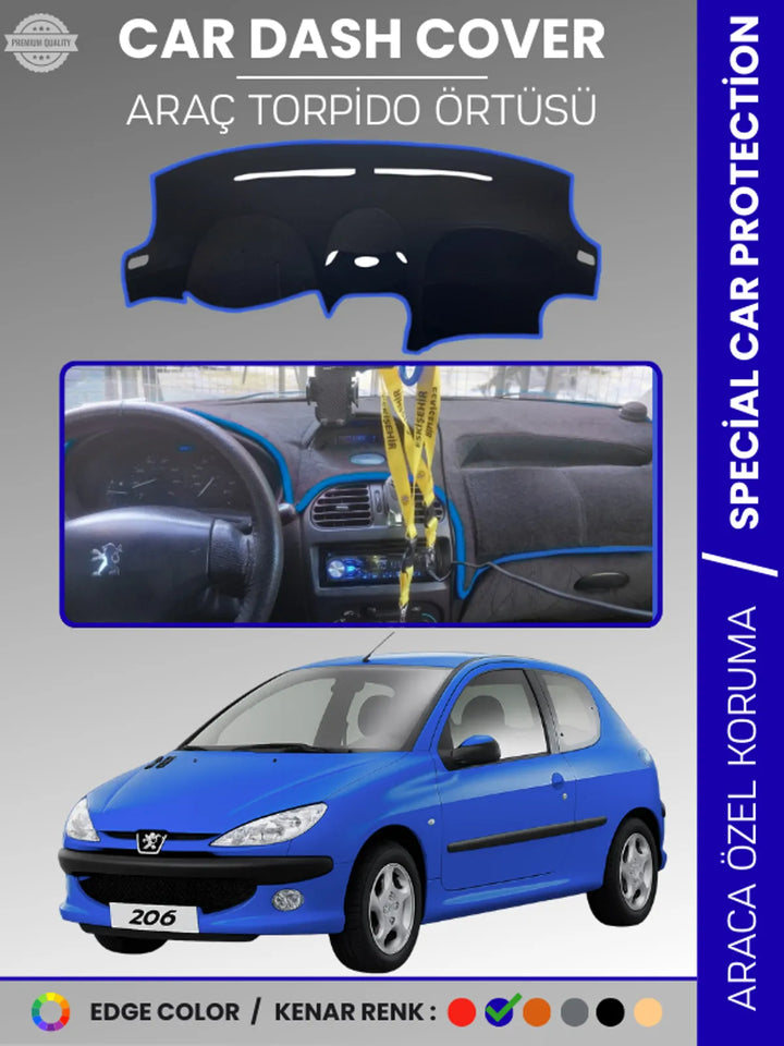 PEUGEOT 206 BÜYÜK EKRAN (1998-2003) Uyumlu Torpido Örtüsü Araca Özel Ön Göğüs Koruma