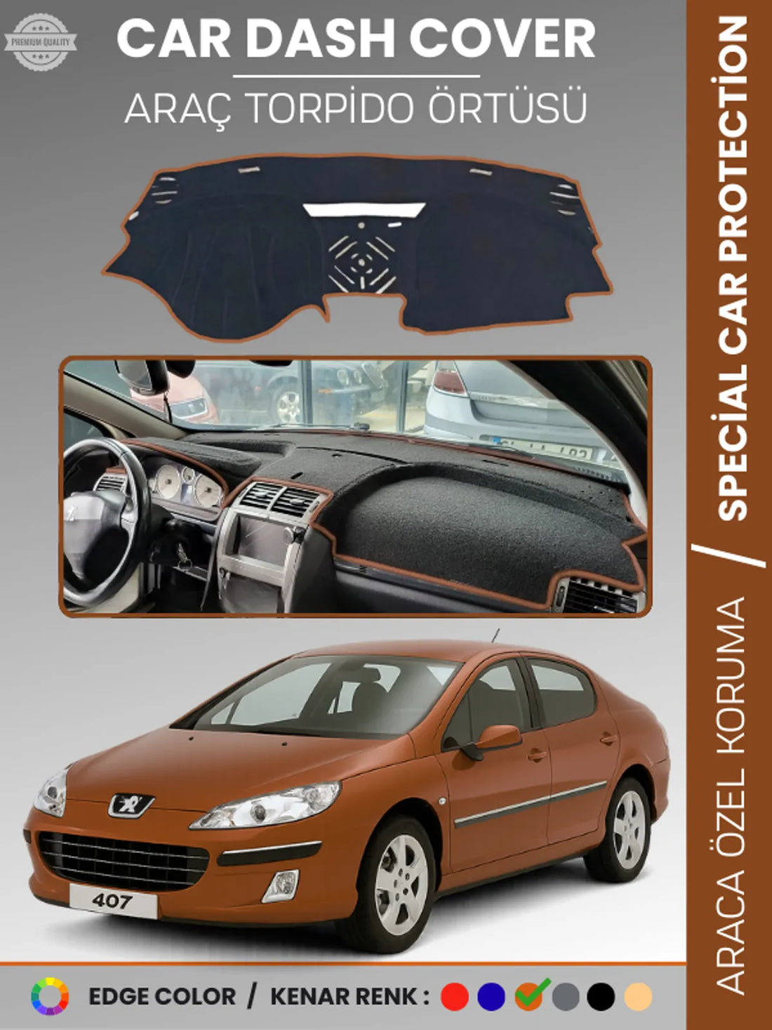 PEUGEOT 407 (2004-2010) Uyumlu Torpido Örtüsü Araca Özel Ön Göğüs Koruma