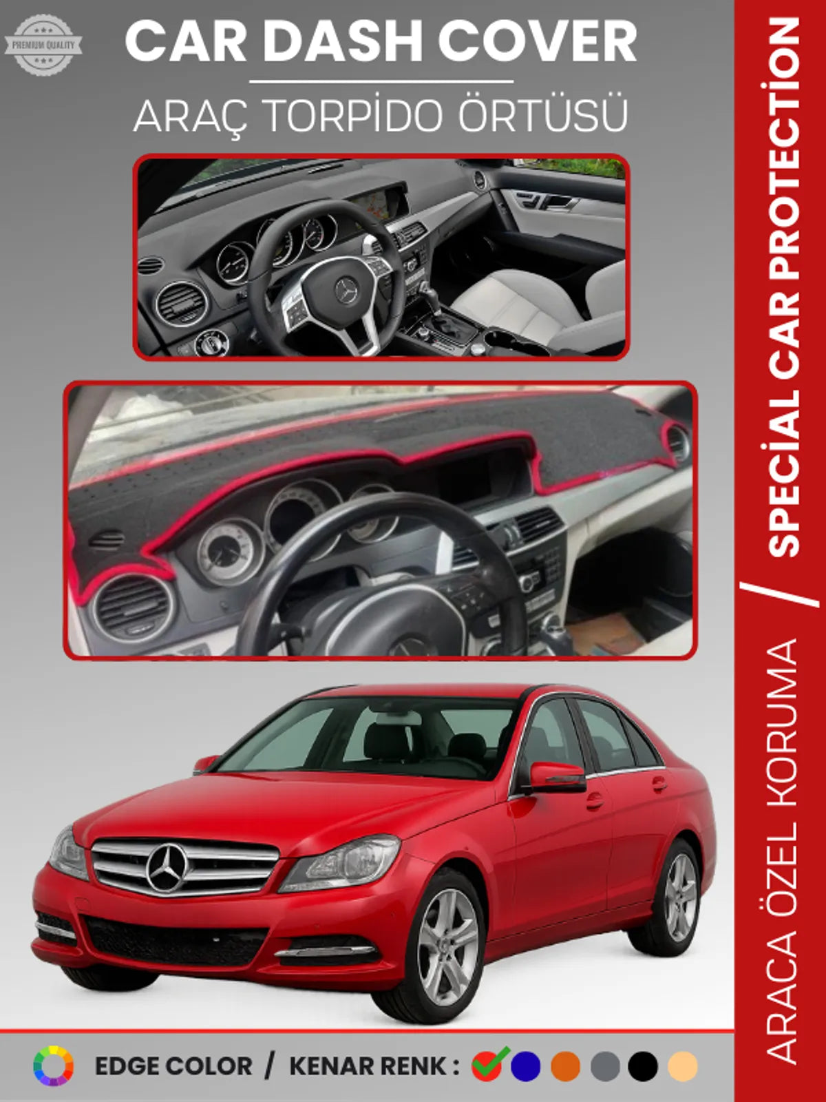 MERCEDES C CLASS W204 (2007-2014) Uyumlu Torpido Örtüsü Araca Özel Ön Göğüs Koruma
