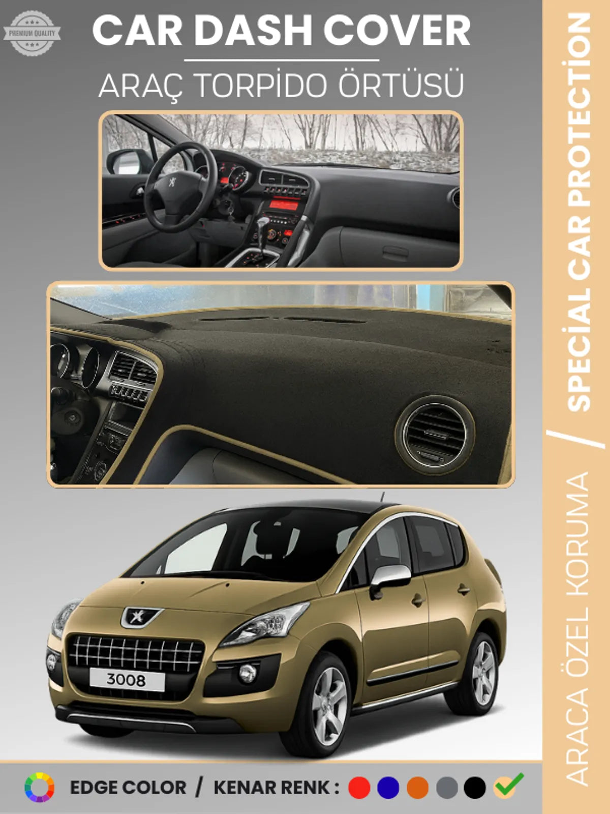 PEUGEOT 3008 (2011-2014) Uyumlu Torpido Örtüsü Araca Özel Ön Göğüs Koruma